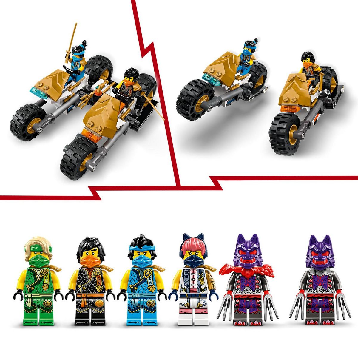 LEGO Ninjago 71820 - Le Véhicule Combiné de l'Équipe des Ninjas - Jouet 4-en-1 Pour Enfants dès 9 Ans - Planeur, Bolide Tout-terrain et 2 Motos - 6 Minifigurines