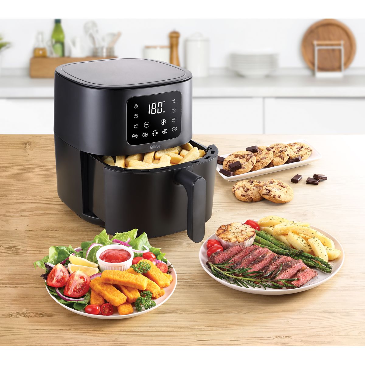 Voir la diapositive 2 : QILIVE Friteuse électrique sans huile à air chaud Q.5500 - Noir