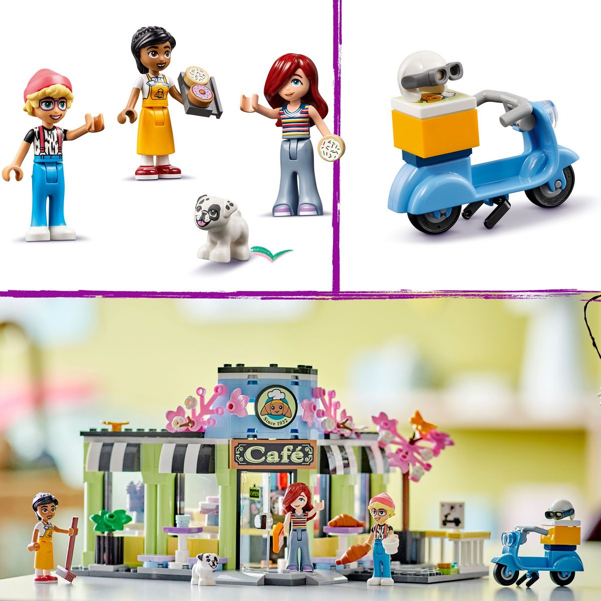 LEGO Friends 42618 - Le Café de Heartlake City - Jouet Pour Enfants - Pâtisserie à Construire - Loisir Créatif et Idée de Cadeau pour les Filles et les Garçons dès 6 ans - 3 Mini-poupées et un Chien