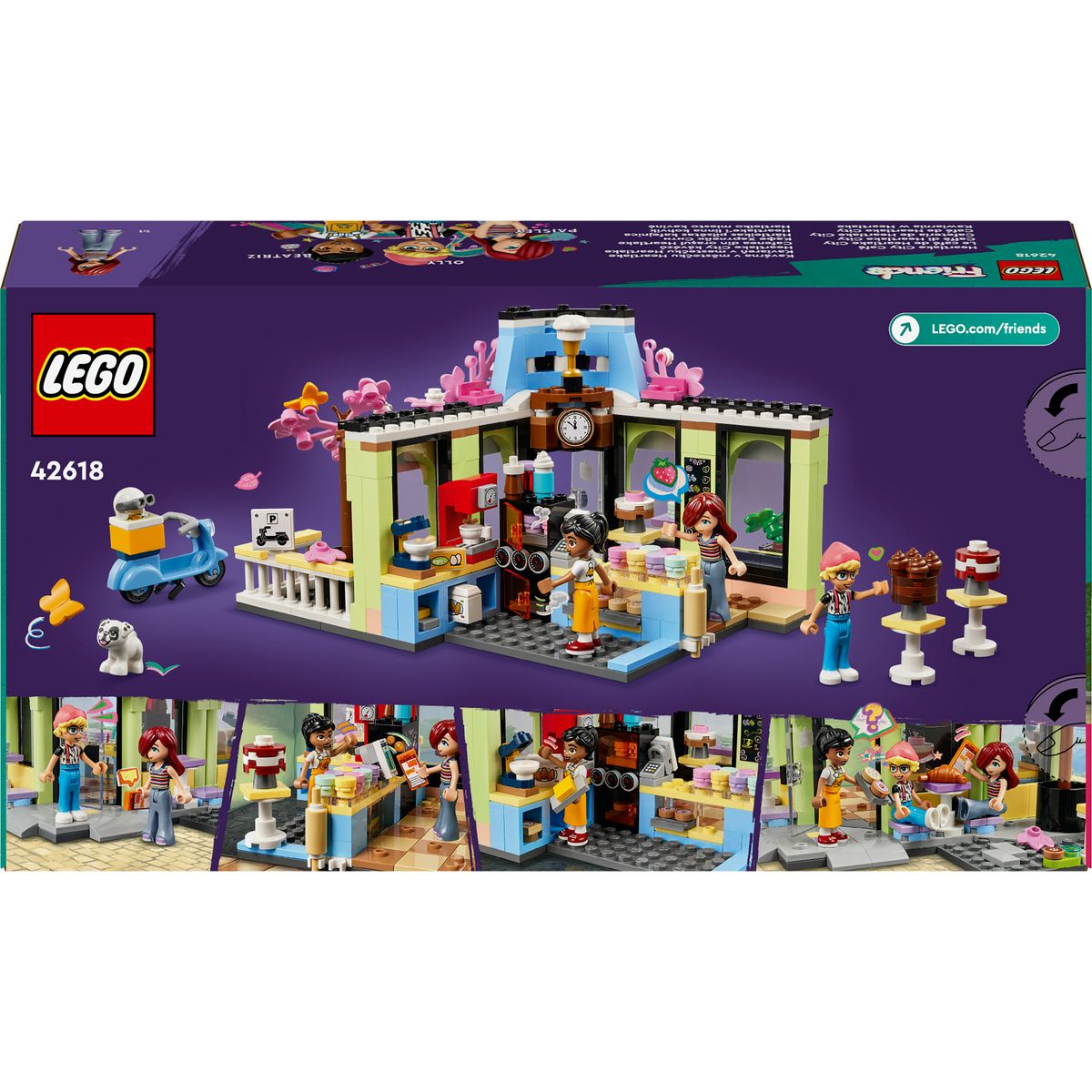 LEGO Friends 42618 - Le Café de Heartlake City - Jouet Pour Enfants - Pâtisserie à Construire - Loisir Créatif et Idée de Cadeau pour les Filles et les Garçons dès 6 ans - 3 Mini-poupées et un Chien