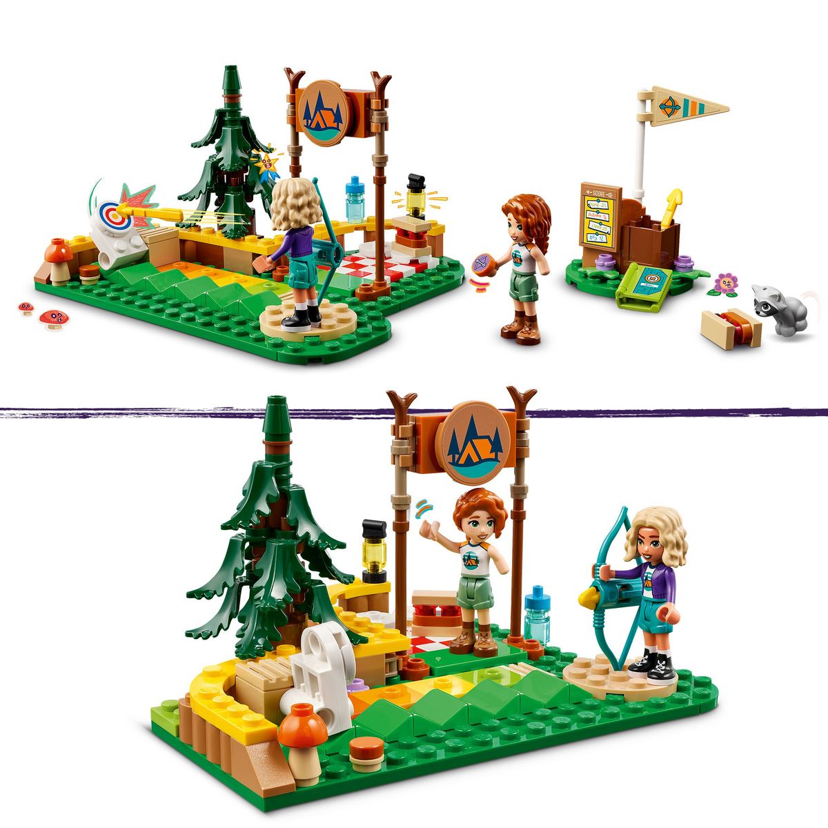 LEGO Friends 42622 - Le Stand de Tir à l'Arc de la Base de Loisirs - Set de Construction Pour Enfants - Inclut un Arc des Flèches 2 Mini-poupées et un Raton Laveur