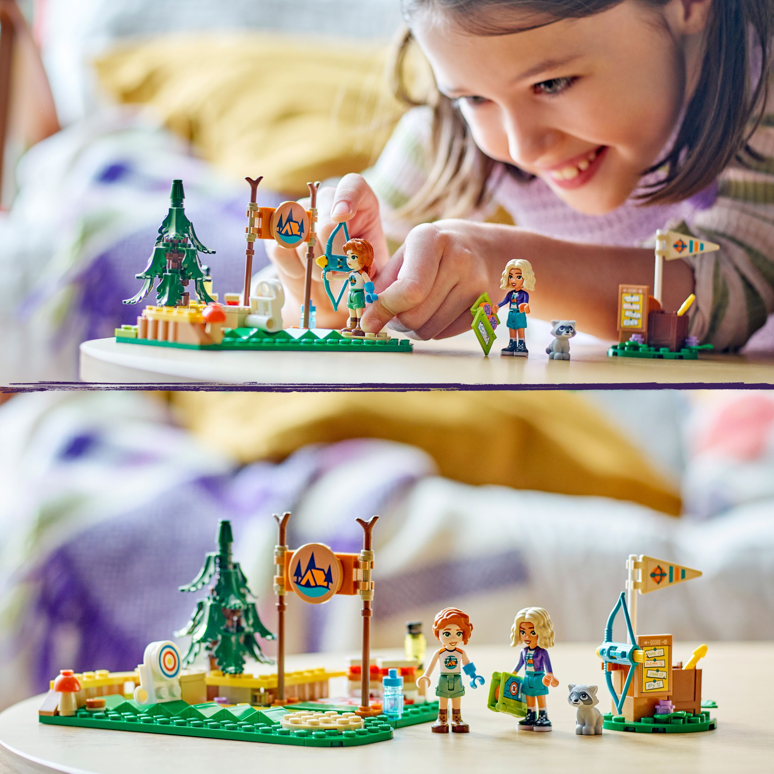 Voir la diapositive 6 : LEGO Friends 42622 - Le Stand de Tir à l'Arc de la Base de Loisirs - Set de Construction Pour Enfants - Inclut un Arc des Flèches 2 Mini-poupées et un Raton Laveur