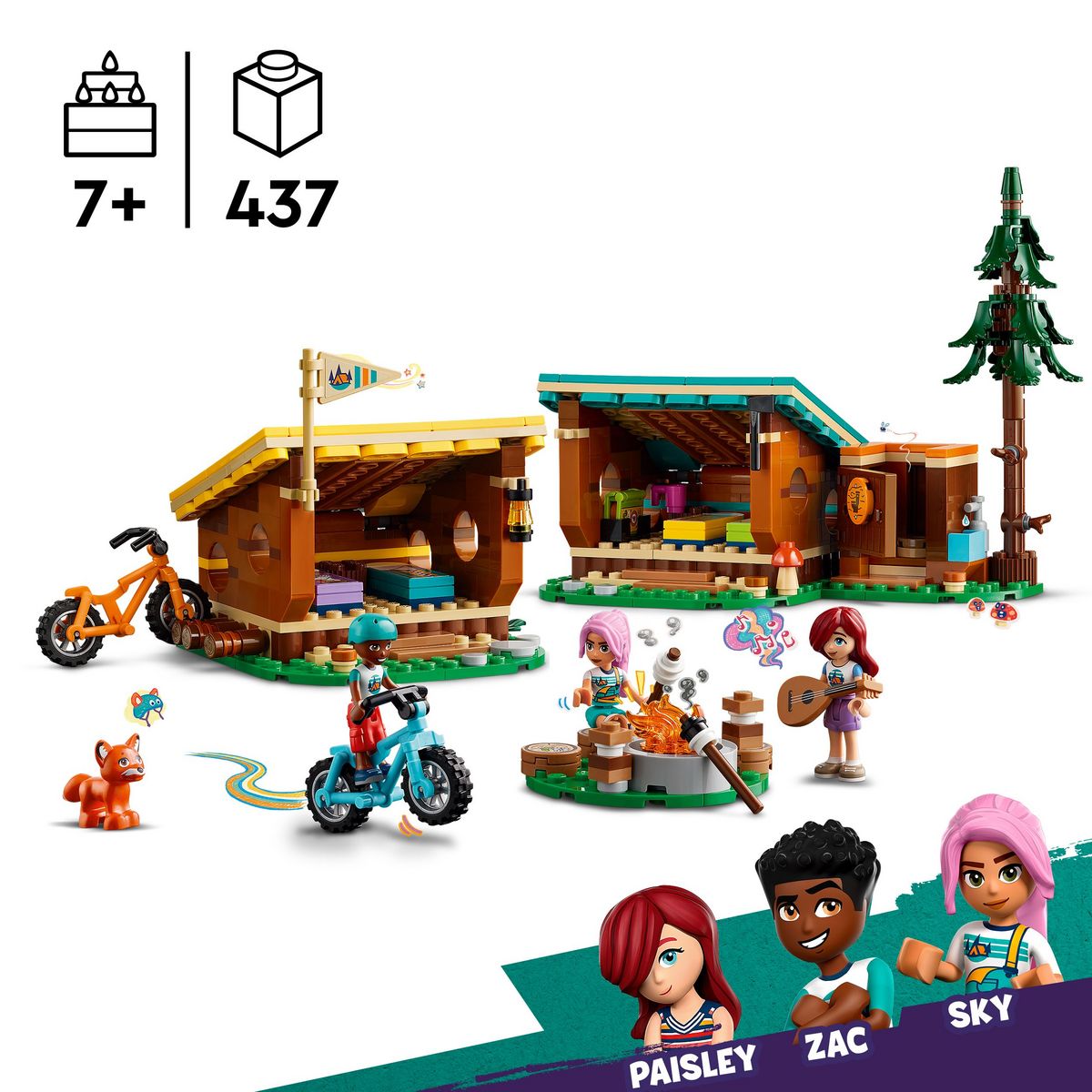 LEGO Friends 42624 -  Les Cabanes Chaleureuses de la Base de Loisirs - Jouet sur le Thème du Camping et de la Nature