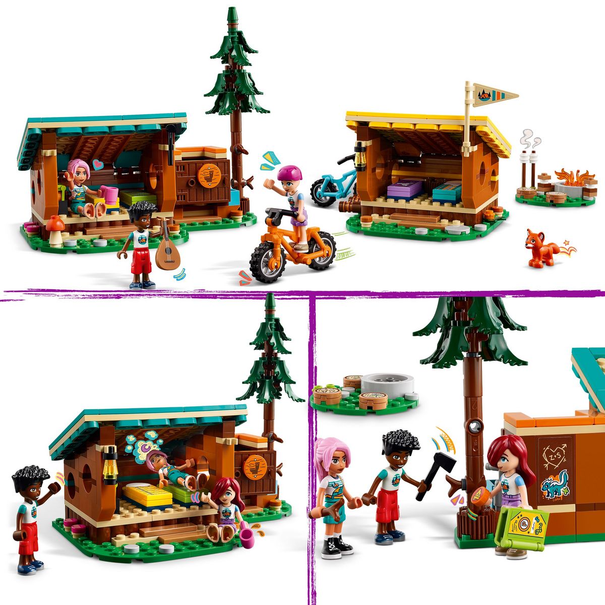 LEGO Friends 42624 -  Les Cabanes Chaleureuses de la Base de Loisirs - Jouet sur le Thème du Camping et de la Nature