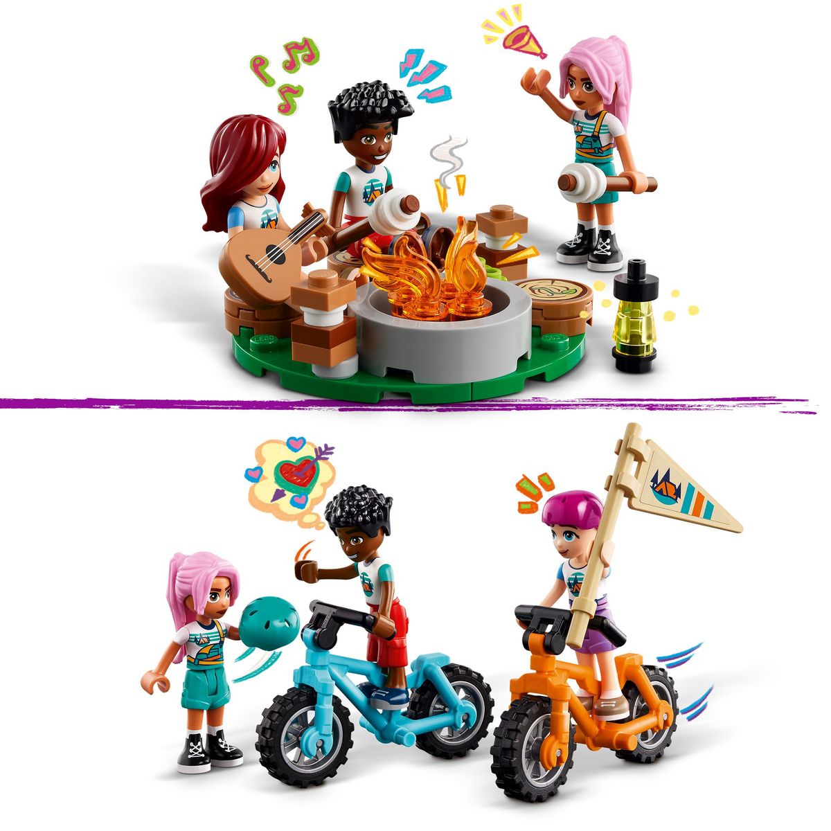 LEGO Friends 42624 -  Les Cabanes Chaleureuses de la Base de Loisirs - Jouet sur le Thème du Camping et de la Nature