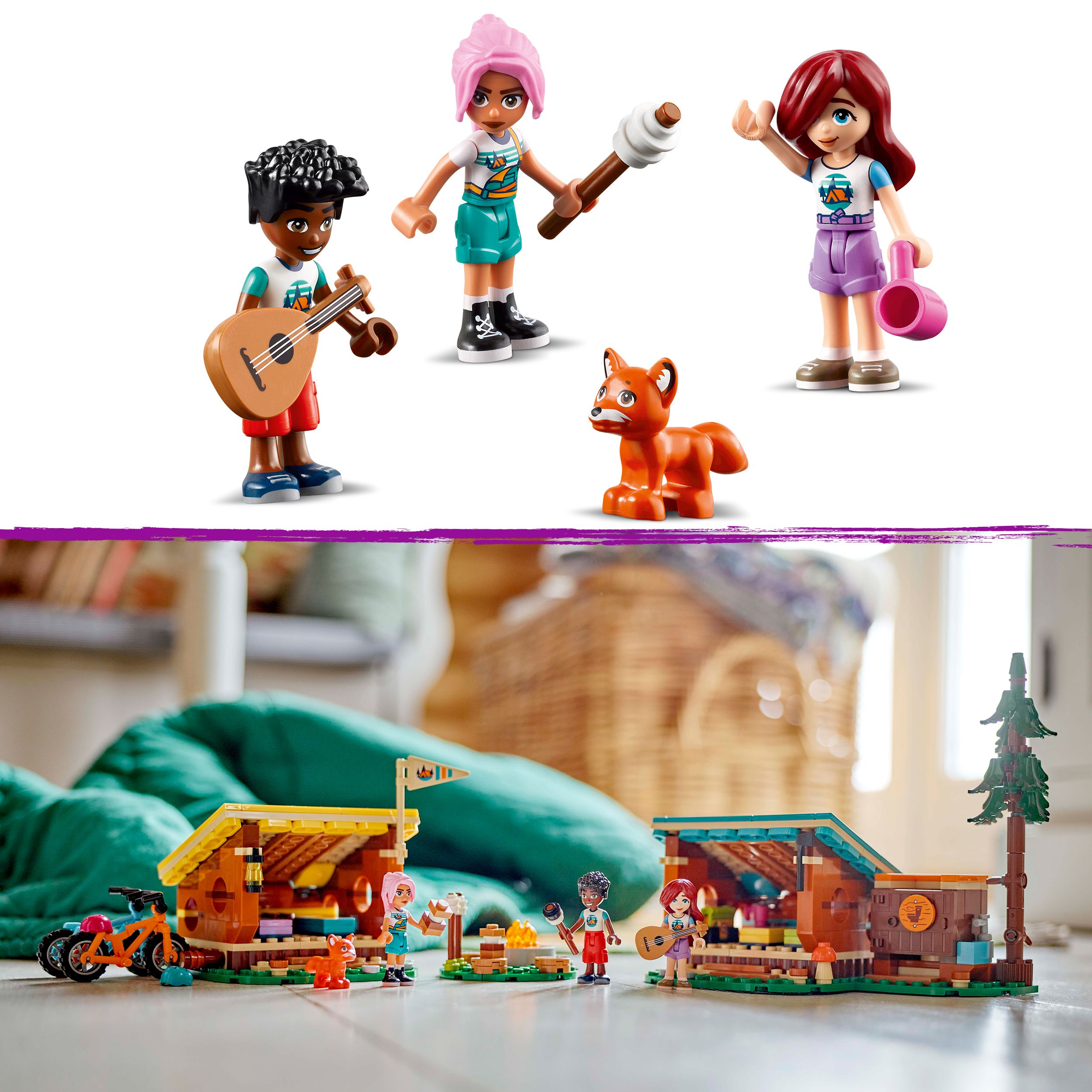 Voir la diapositive 6 : LEGO Friends 42624 -  Les Cabanes Chaleureuses de la Base de Loisirs - Jouet sur le Thème du Camping et de la Nature