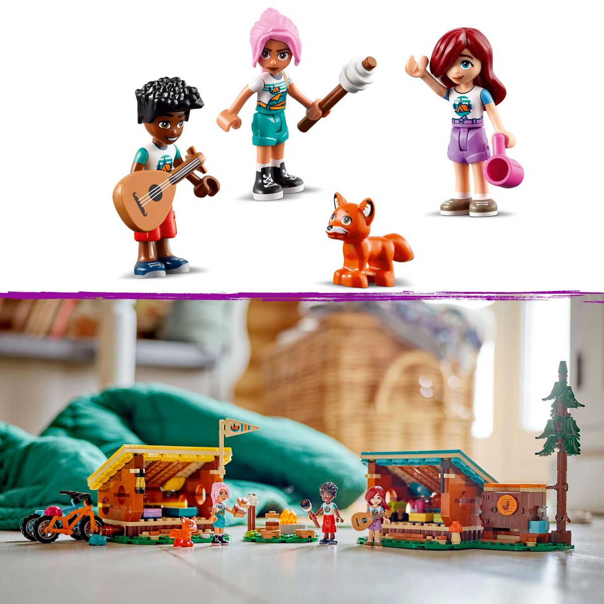LEGO Friends 42624 -  Les Cabanes Chaleureuses de la Base de Loisirs - Jouet sur le Thème du Camping et de la Nature