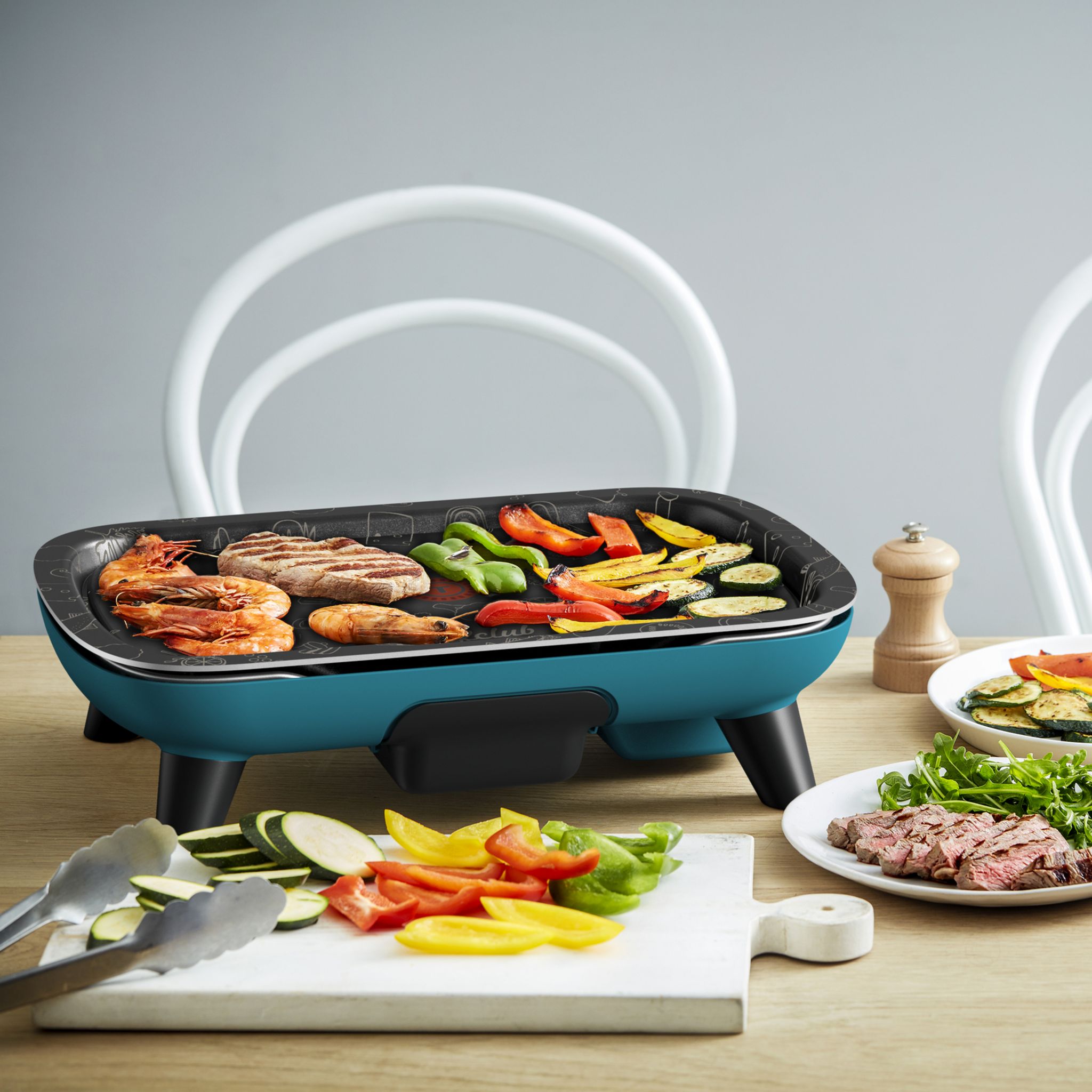 Voir la diapositive 7 : TEFAL Plancha électrique ChefClub CB657410 - Bleu