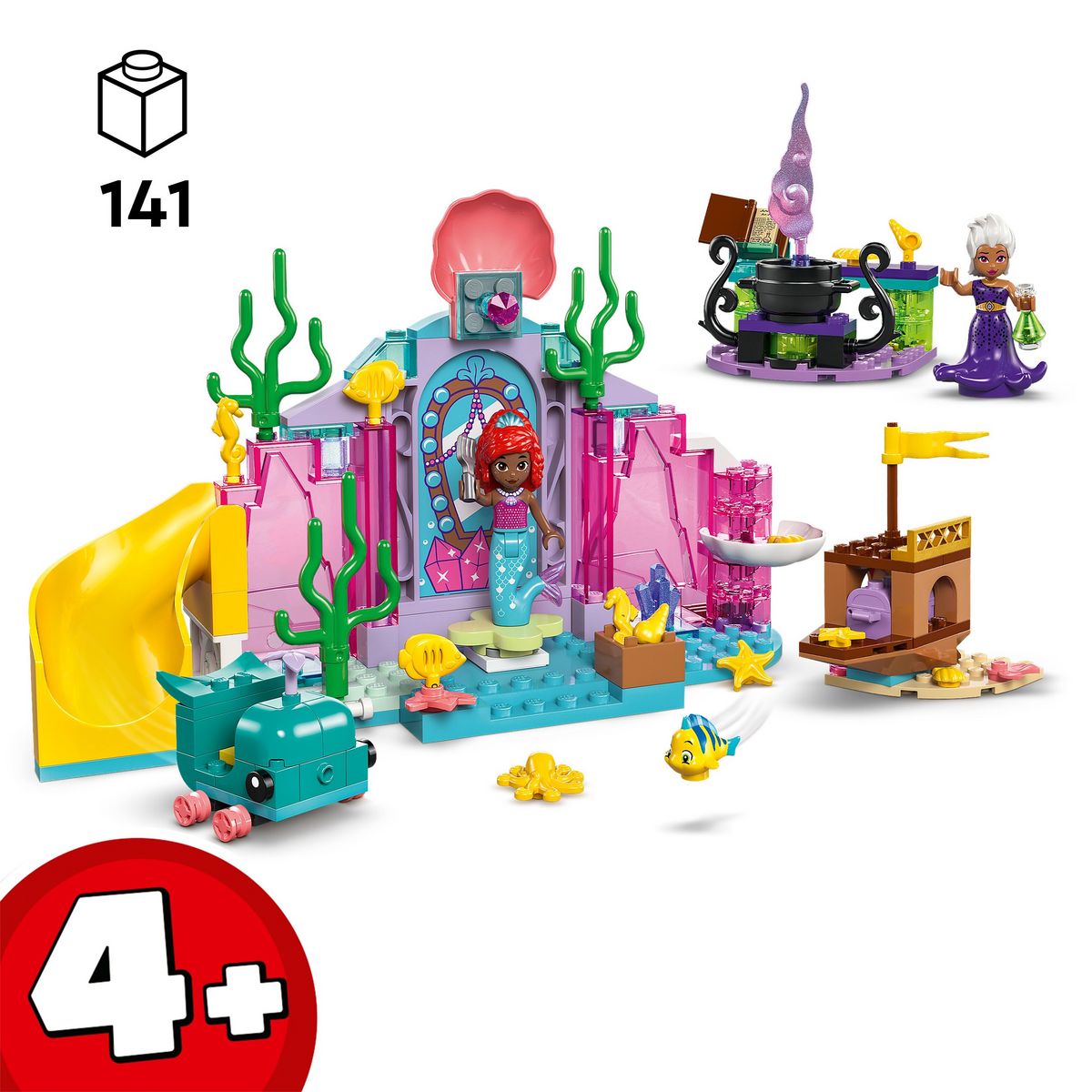 LEGO Disney 43254 - La Grotte de Cristal d'Ariel, Jouet de Construction pour Enfants, Mini-poupées Sirènes et Figurine de Polochon