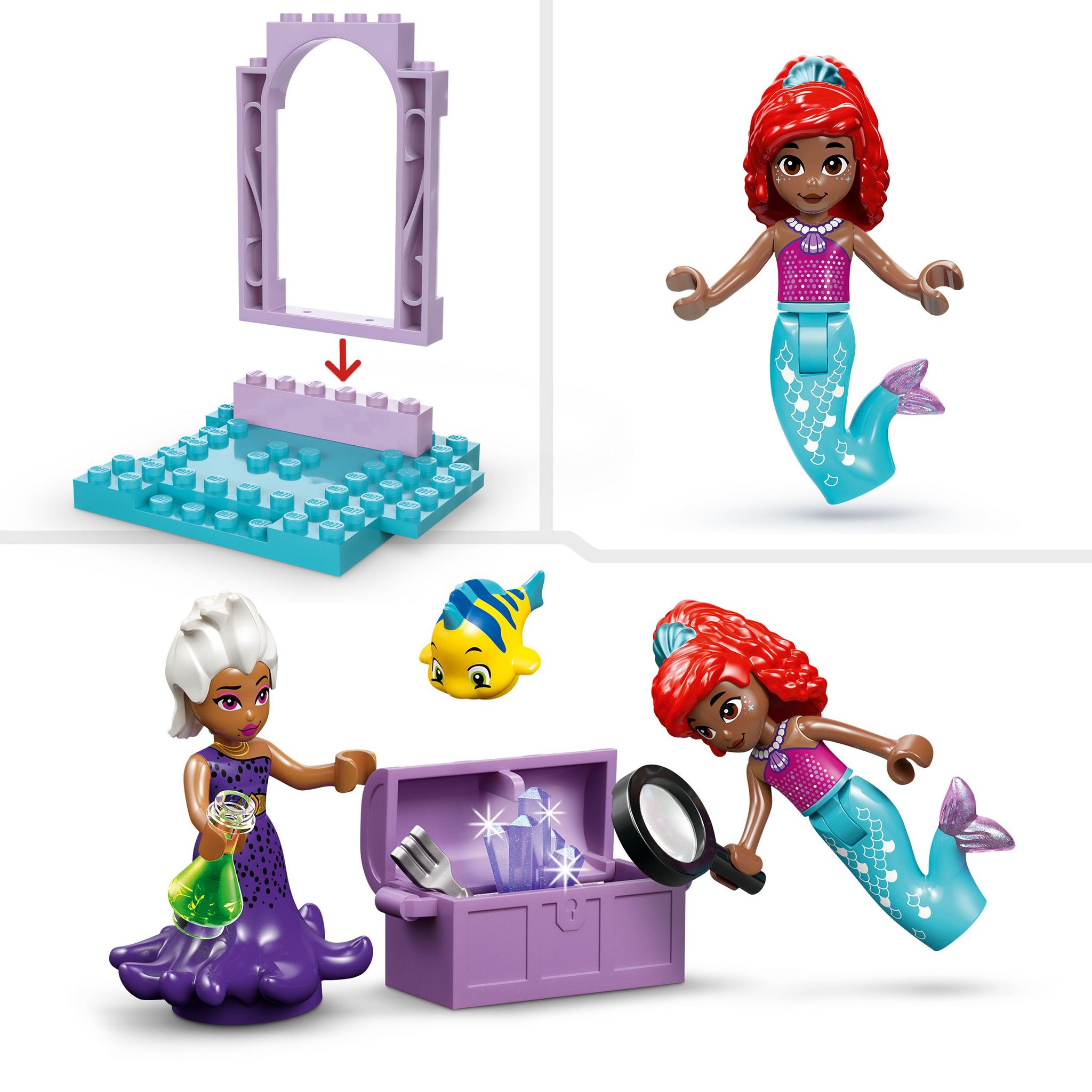 Voir la diapositive 5 : LEGO Disney 43254 - La Grotte de Cristal d'Ariel, Jouet de Construction pour Enfants, Mini-poupées Sirènes et Figurine de Polochon