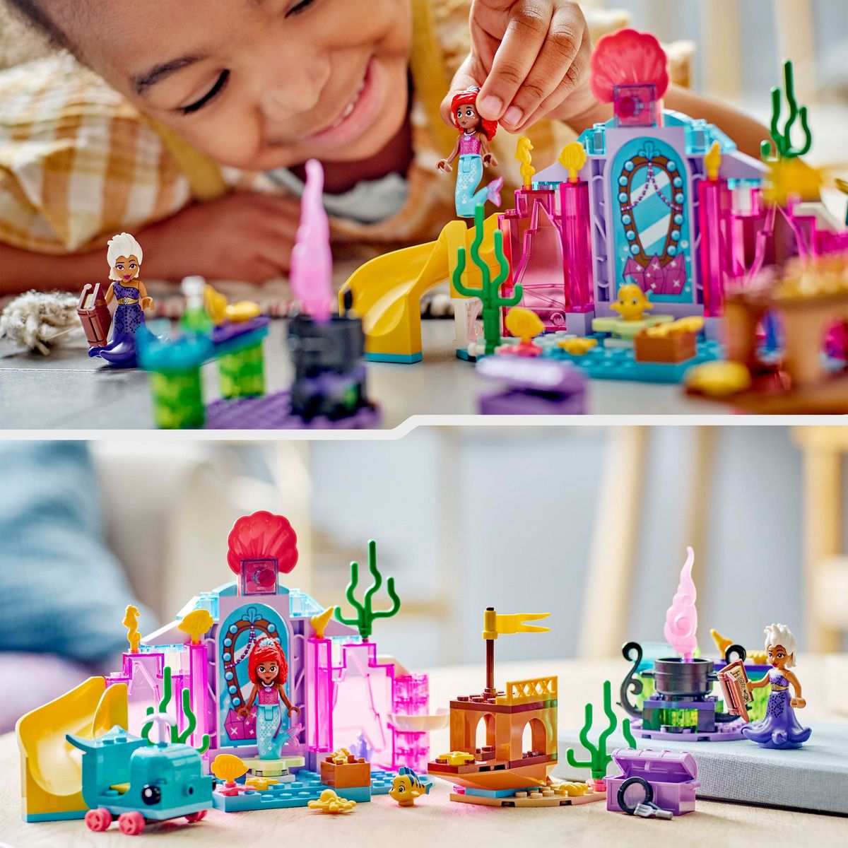 LEGO Disney 43254 - La Grotte de Cristal d'Ariel, Jouet de Construction pour Enfants, Mini-poupées Sirènes et Figurine de Polochon