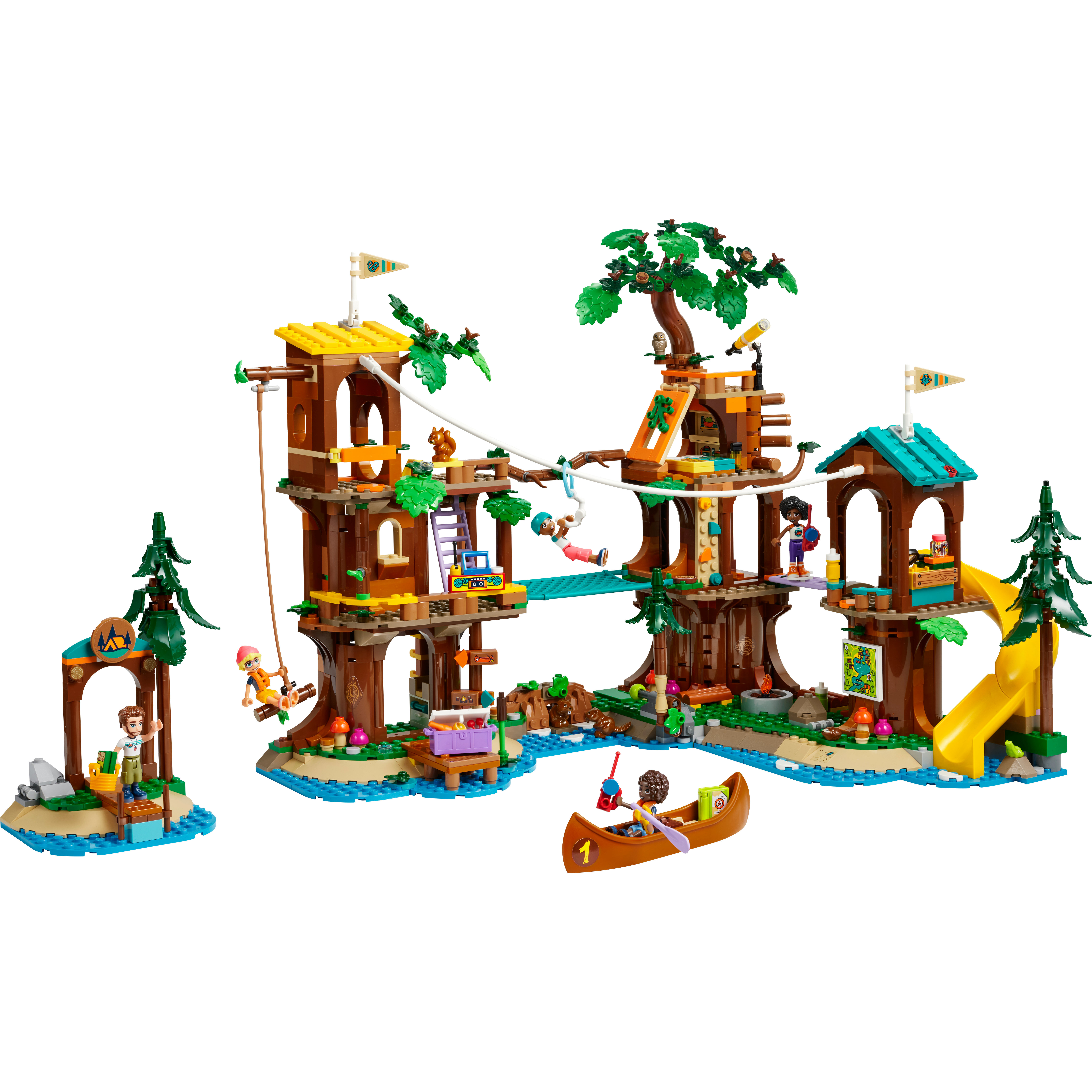 Voir la diapositive 2 : LEGO Friends 42631 -  La Cabane Dans l'Arbre de la Base de Loisirs - Set de Plein Air à Construire - 5 Mini-poupées et 5 Animaux