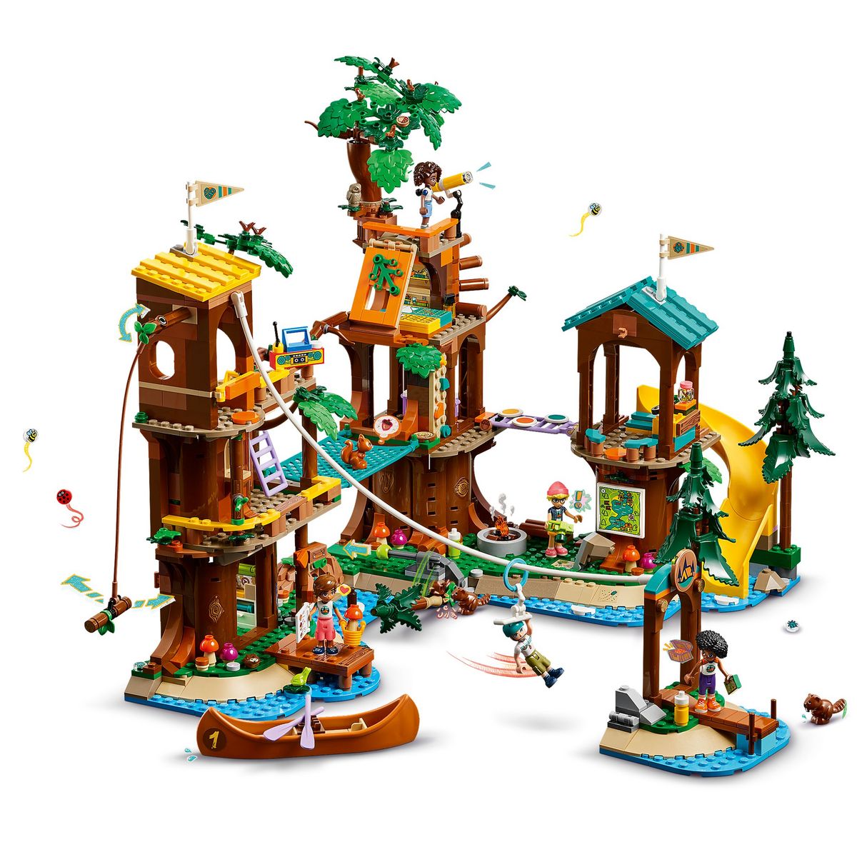 LEGO Friends 42631 -  La Cabane Dans l'Arbre de la Base de Loisirs - Set de Plein Air à Construire - 5 Mini-poupées et 5 Animaux