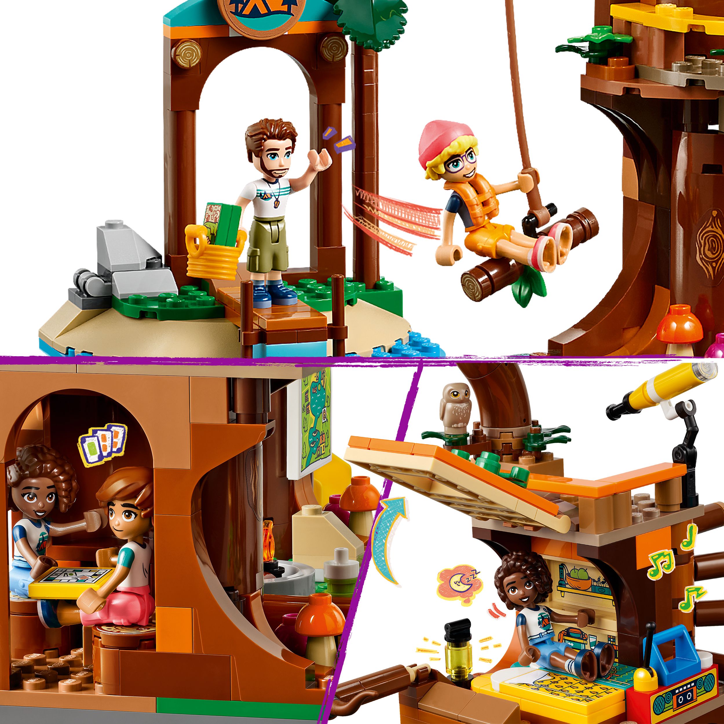 Voir la diapositive 5 : LEGO Friends 42631 -  La Cabane Dans l'Arbre de la Base de Loisirs - Set de Plein Air à Construire - 5 Mini-poupées et 5 Animaux