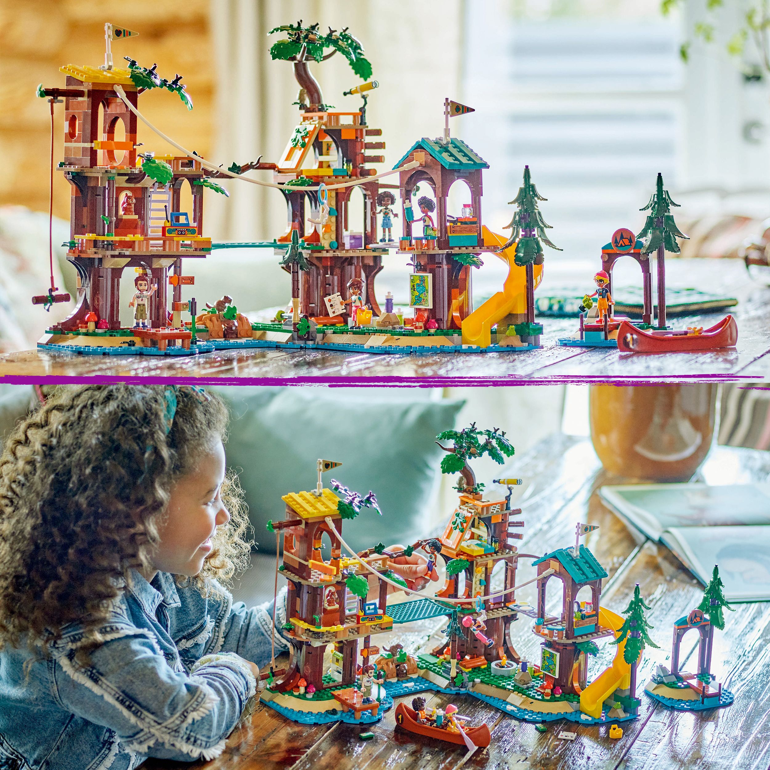 Voir la diapositive 7 : LEGO Friends 42631 -  La Cabane Dans l'Arbre de la Base de Loisirs - Set de Plein Air à Construire - 5 Mini-poupées et 5 Animaux