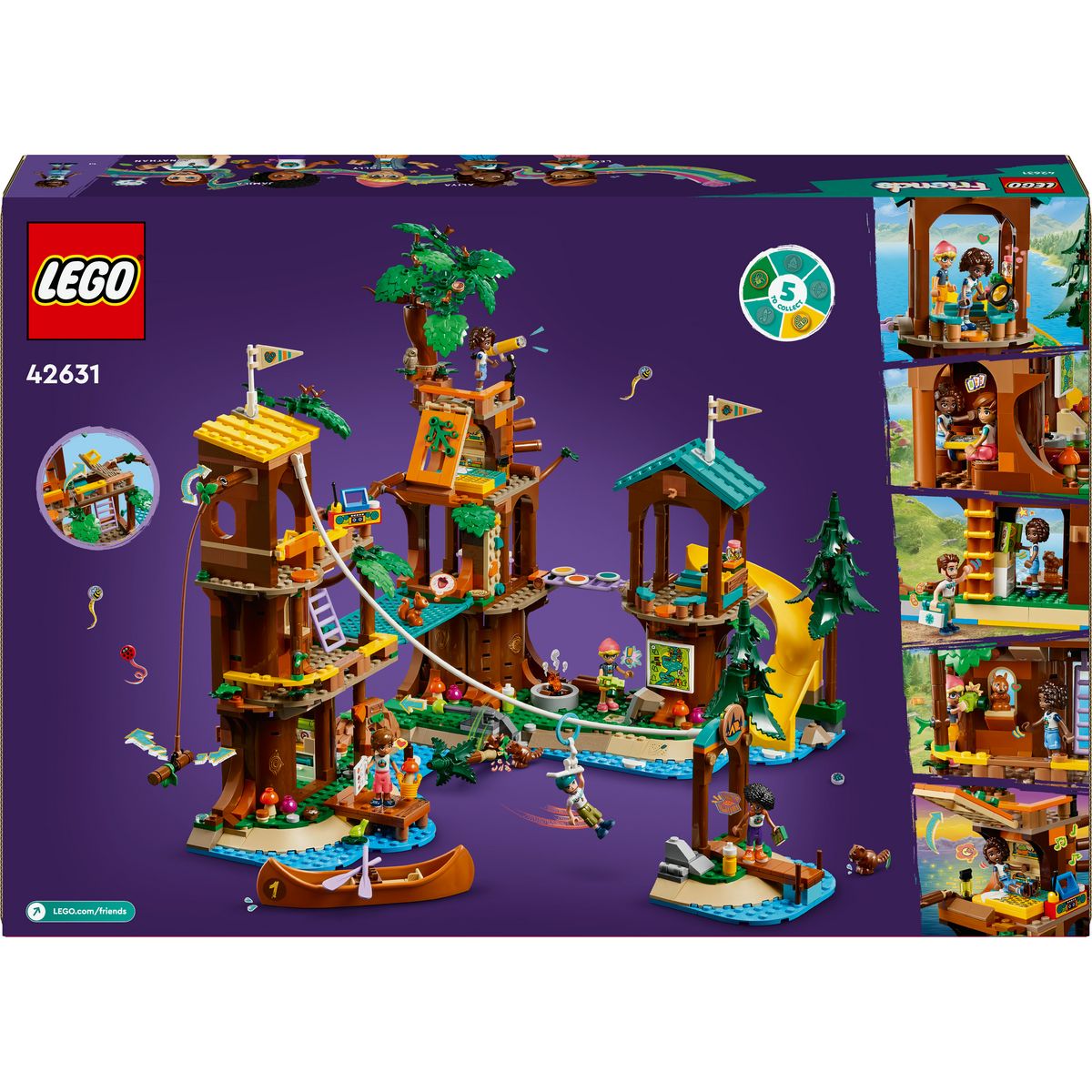 LEGO Friends 42631 -  La Cabane Dans l'Arbre de la Base de Loisirs - Set de Plein Air à Construire - 5 Mini-poupées et 5 Animaux