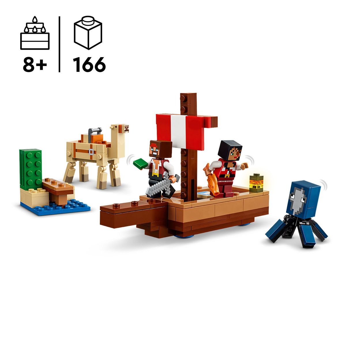 LEGO Minecraft 21259 - Le Voyage du Bateau Pirate - Set d'Exploration Avec une Pieuvre, un Dromadaire et des Minifigurines- Pour Enfants Garçons et Filles de 8 Ans et Plus qui Aiment l'Action