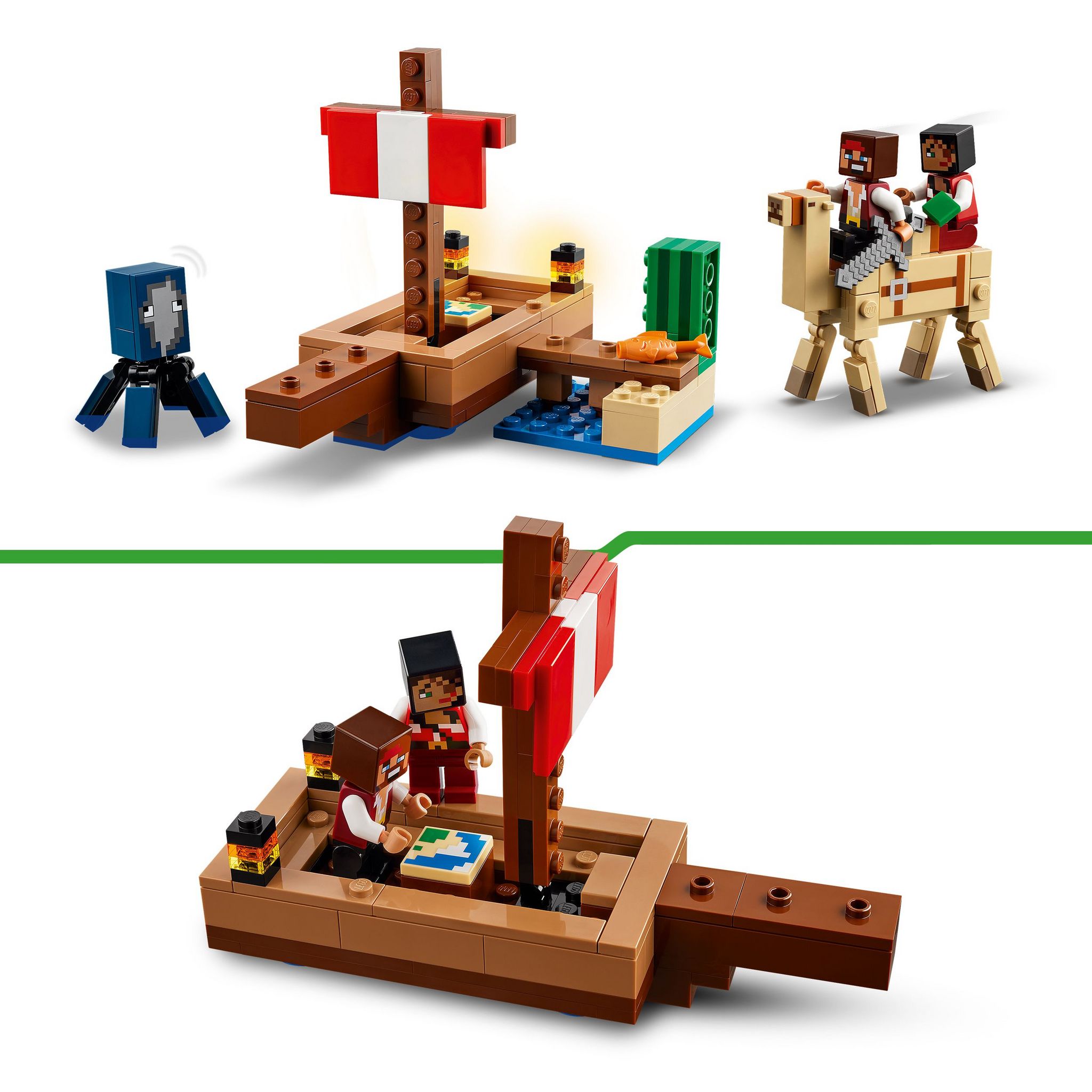 Voir la diapositive 4 : LEGO Minecraft 21259 - Le Voyage du Bateau Pirate - Set d'Exploration Avec une Pieuvre, un Dromadaire et des Minifigurines- Pour Enfants Garçons et Filles de 8 Ans et Plus qui Aiment l'Action