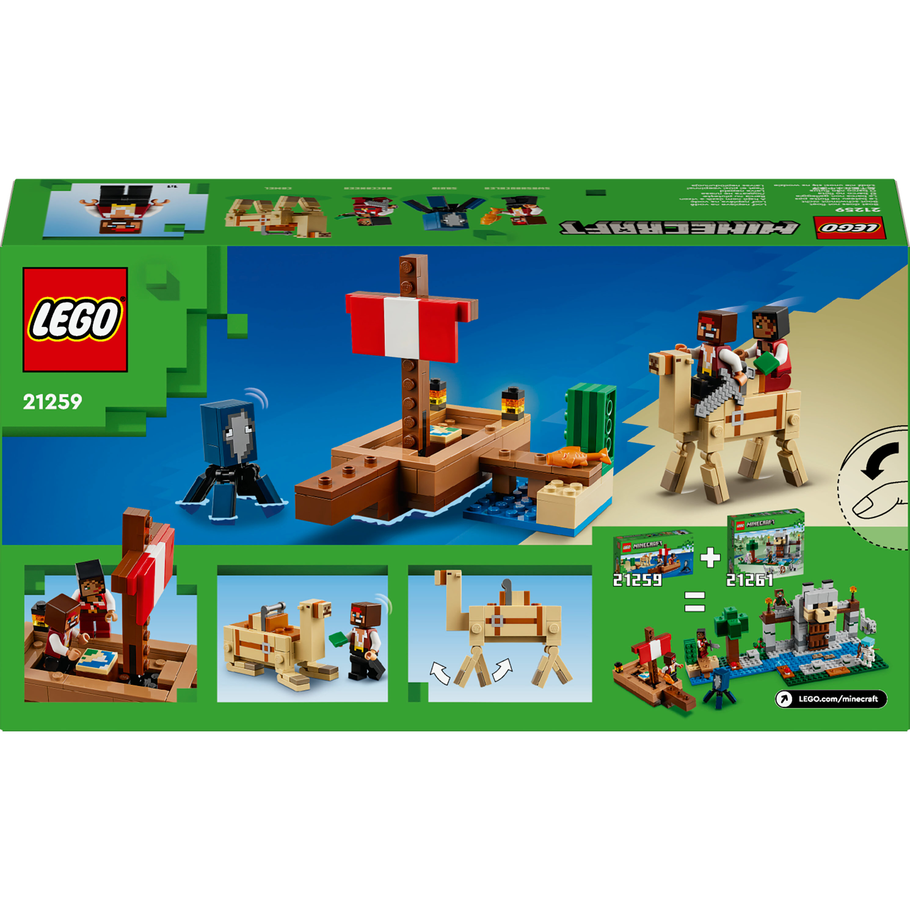 Voir la diapositive 7 : LEGO Minecraft 21259 - Le Voyage du Bateau Pirate - Set d'Exploration Avec une Pieuvre, un Dromadaire et des Minifigurines- Pour Enfants Garçons et Filles de 8 Ans et Plus qui Aiment l'Action