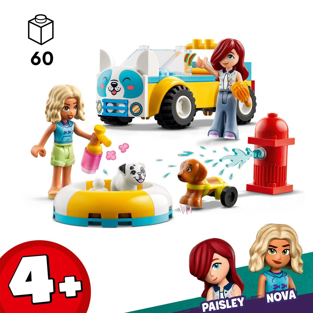 LEGO Friends 42635 - La Voiture de Toilettage Canin - Set avec un Véhicule - Jouet sur le Thème des Animaux et de la Nature - 2 Mini-poupées et 2 Chiens