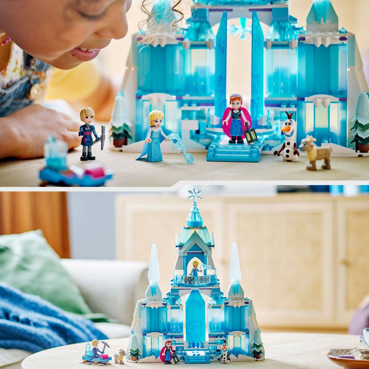 LEGO Disney 43244 - Le Palais de Glace d'Elsa, Jouet de Construction, avec Château et Mini-poupées Elsa et Anna, Cadeau Amusant