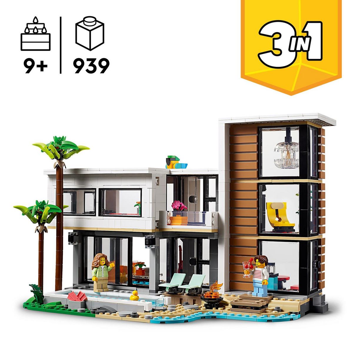 LEGO Creator 51153 - Maison moderne 3-en-1- À Transformer en Immeuble Urbain de 3 Étages ou en Chalet Dans la Forêt - Jeu de Construction