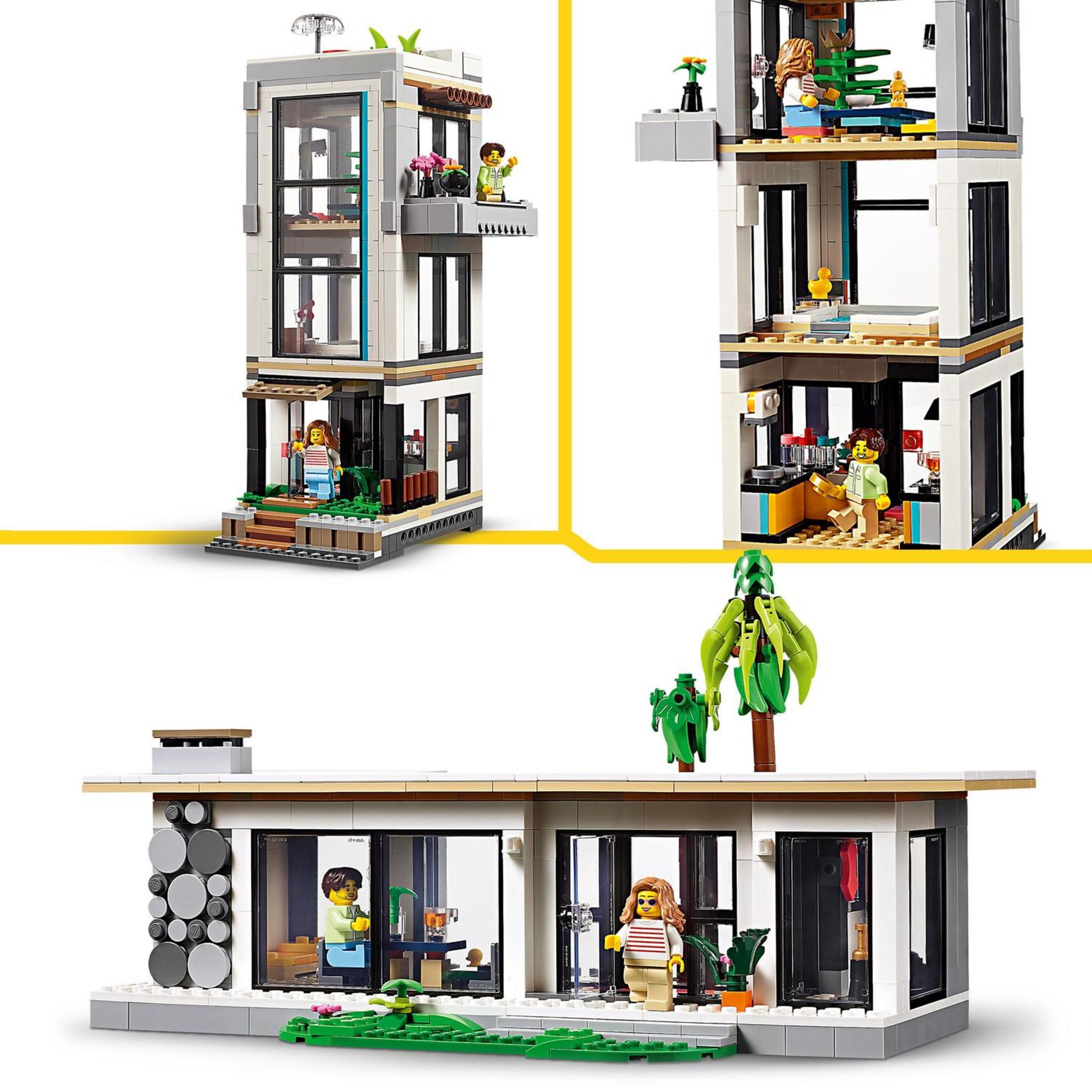 Voir la diapositive 5 : LEGO Creator 51153 - Maison moderne 3-en-1- À Transformer en Immeuble Urbain de 3 Étages ou en Chalet Dans la Forêt - Jeu de Construction