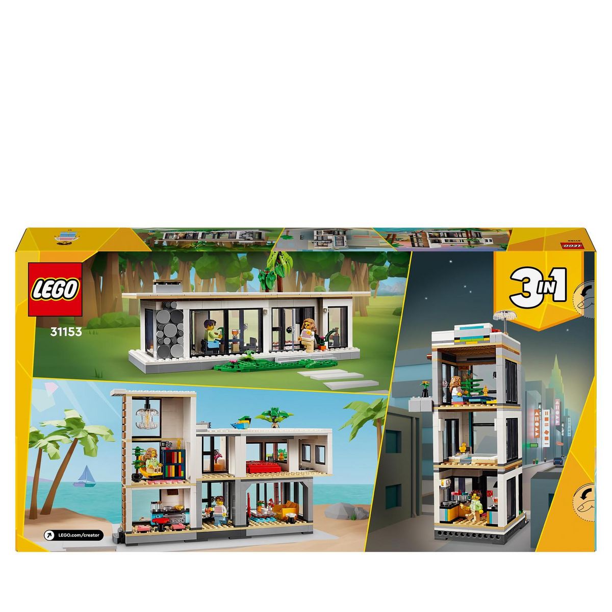 LEGO Creator 51153 - Maison moderne 3-en-1- À Transformer en Immeuble Urbain de 3 Étages ou en Chalet Dans la Forêt - Jeu de Construction