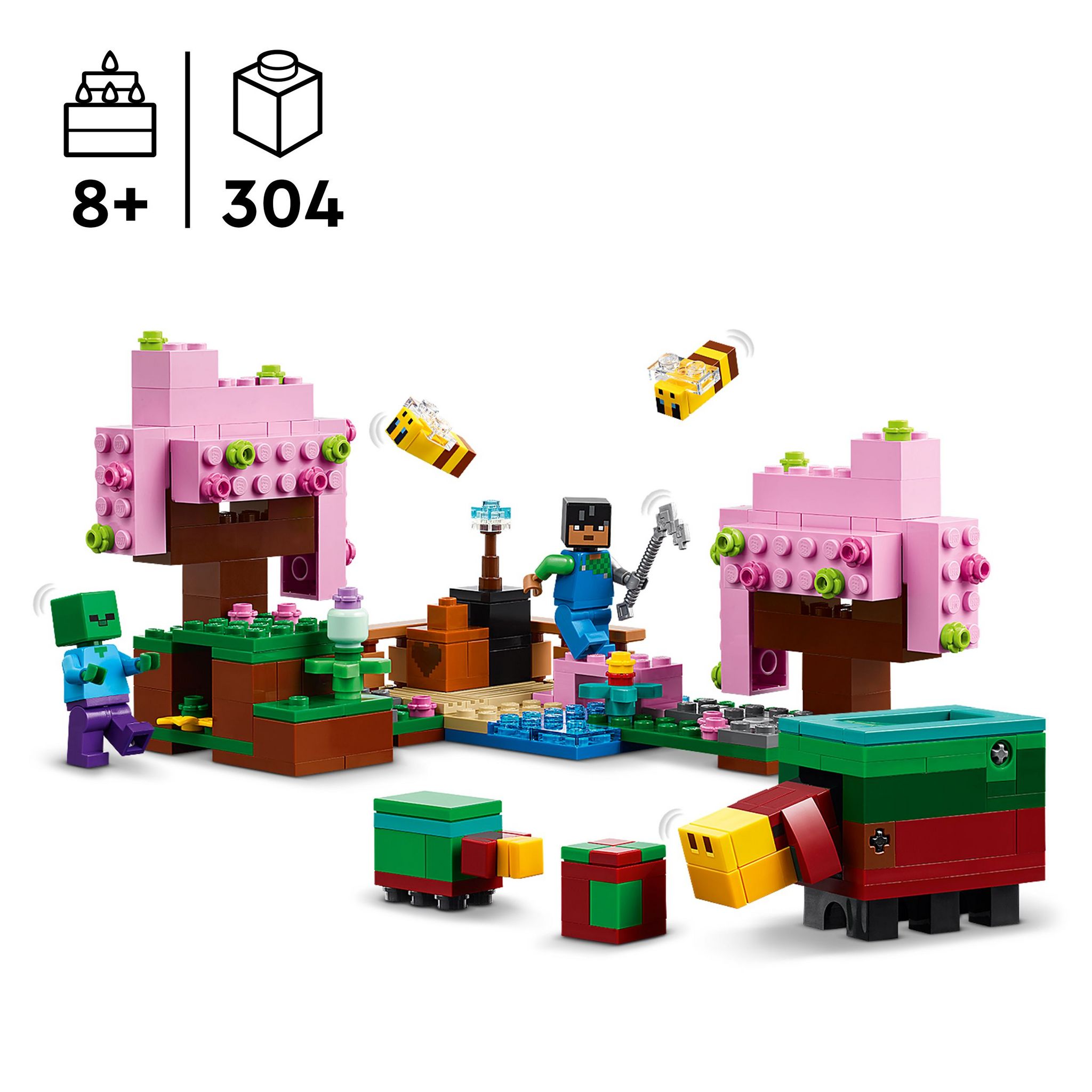 Voir la diapositive 3 : LEGO Minecraft 21260 - Le Jardin des Cerisiers en Fleurs - Minifigurines des Personnages du Jeu Vidéo Sunny, un Renifleur, un Zombie et des Abeilles