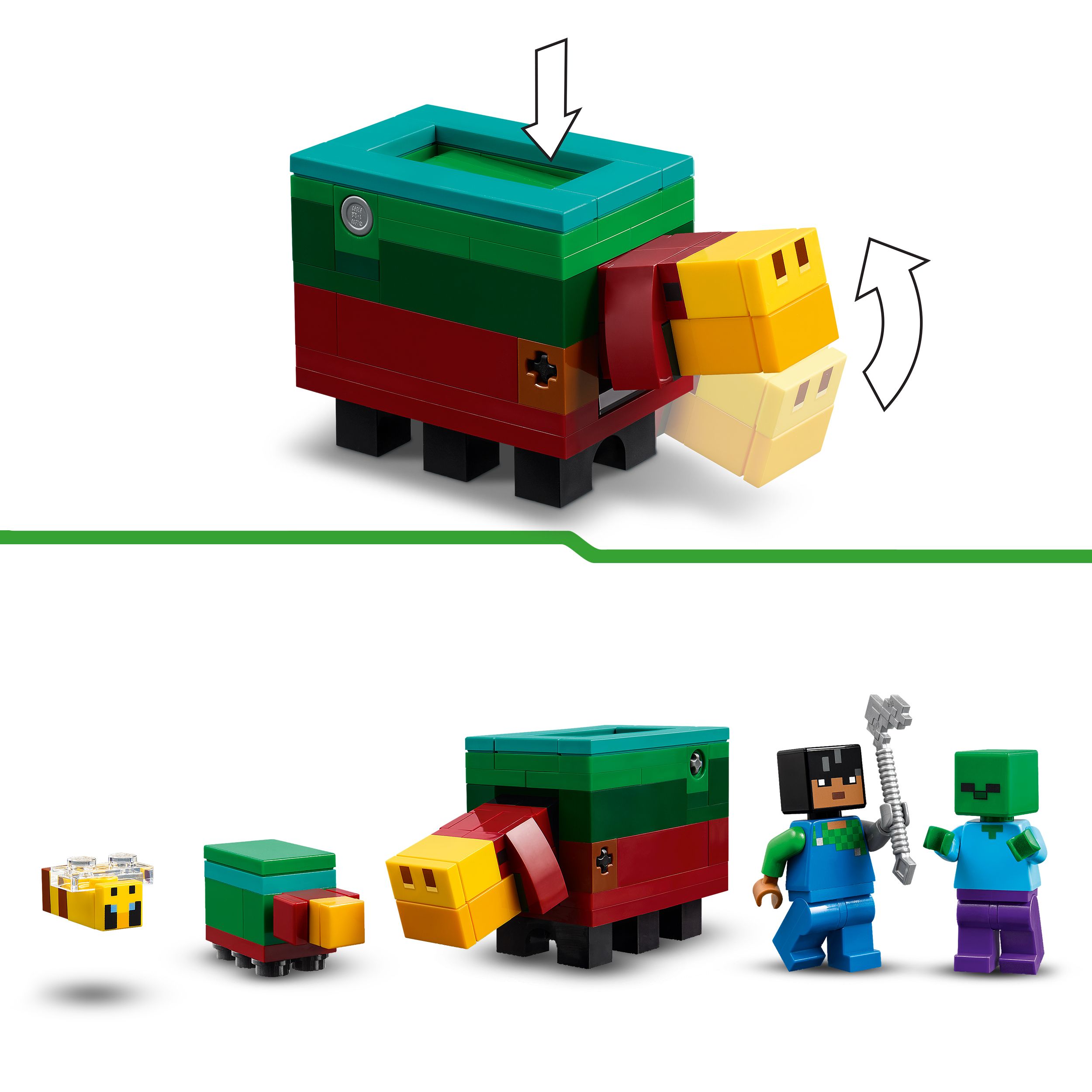 Voir la diapositive 5 : LEGO Minecraft 21260 - Le Jardin des Cerisiers en Fleurs - Minifigurines des Personnages du Jeu Vidéo Sunny, un Renifleur, un Zombie et des Abeilles