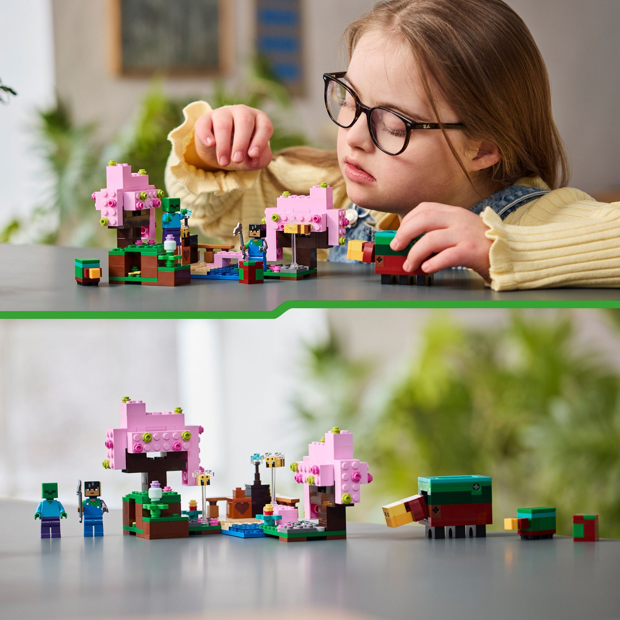 Voir la diapositive 7 : LEGO Minecraft 21260 - Le Jardin des Cerisiers en Fleurs - Minifigurines des Personnages du Jeu Vidéo Sunny, un Renifleur, un Zombie et des Abeilles