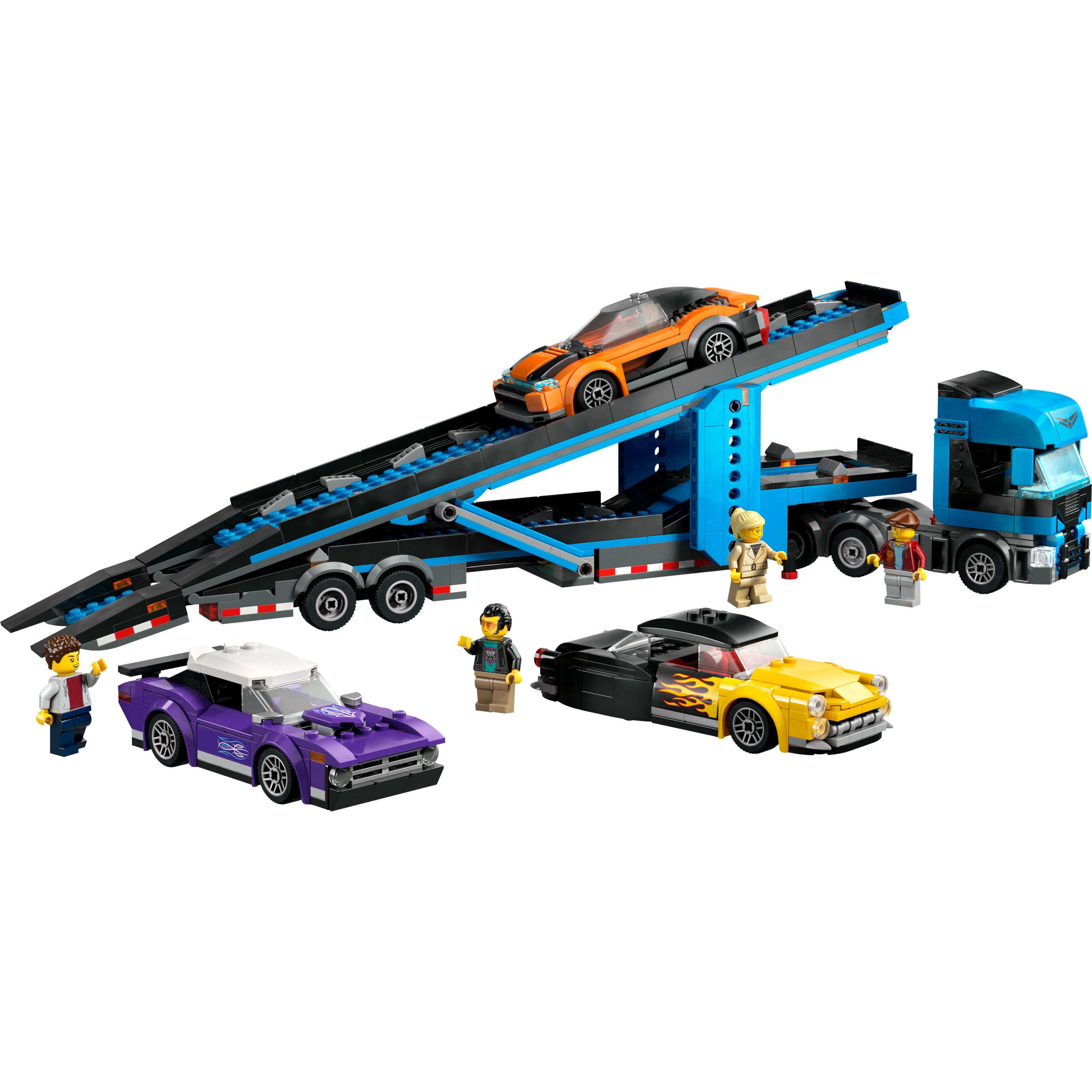 Voir la diapositive 2 : LEGO City 60408 - Le Camion de Transport de Voitures de Sport - Set de 4 Véhicules Pour Enfants dès 7 Ans - Cadeau de Fête ou d'Anniversaire pour Garçons et Filles - 4 Minifigurines pour le Jeu de Rôle