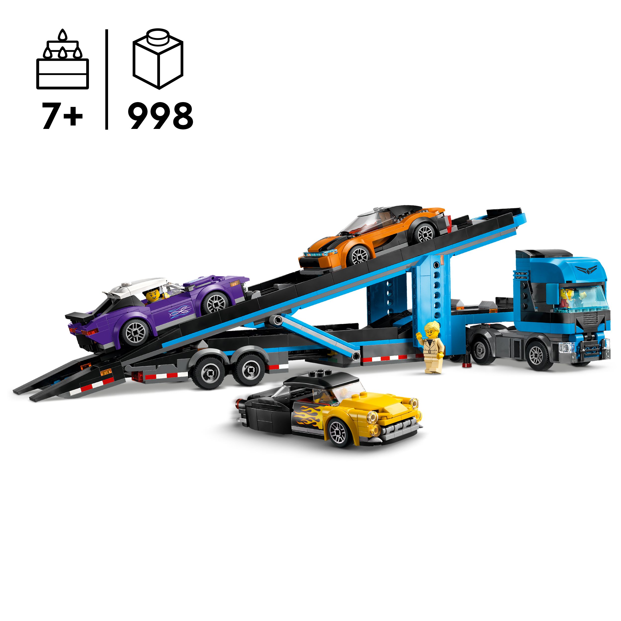 Voir la diapositive 3 : LEGO City 60408 - Le Camion de Transport de Voitures de Sport - Set de 4 Véhicules Pour Enfants dès 7 Ans - Cadeau de Fête ou d'Anniversaire pour Garçons et Filles - 4 Minifigurines pour le Jeu de Rôle