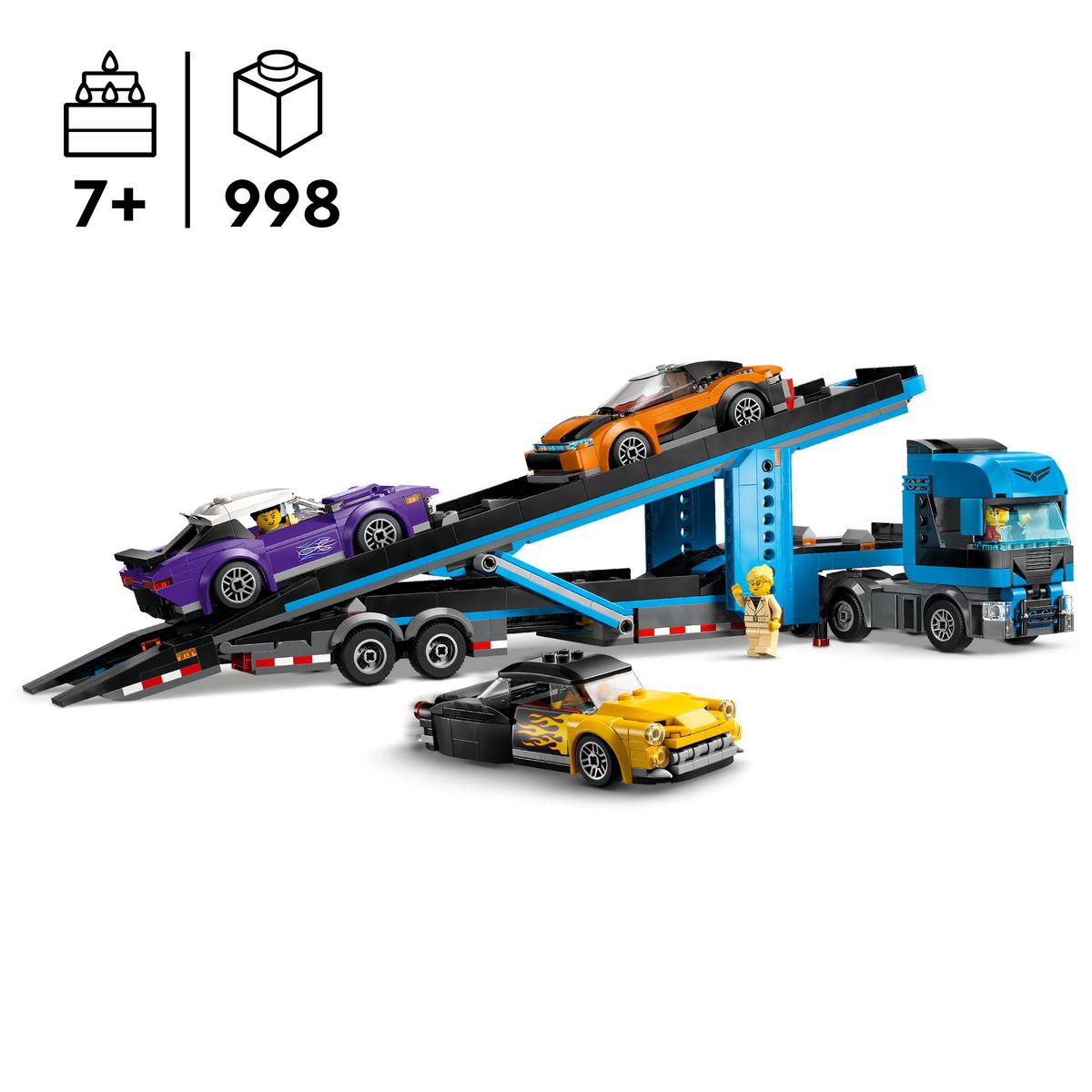 LEGO City 60408 - Le Camion de Transport de Voitures de Sport - Set de 4 Véhicules Pour Enfants dès 7 Ans - Cadeau de Fête ou d'Anniversaire pour Garçons et Filles - 4 Minifigurines pour le Jeu de Rôle