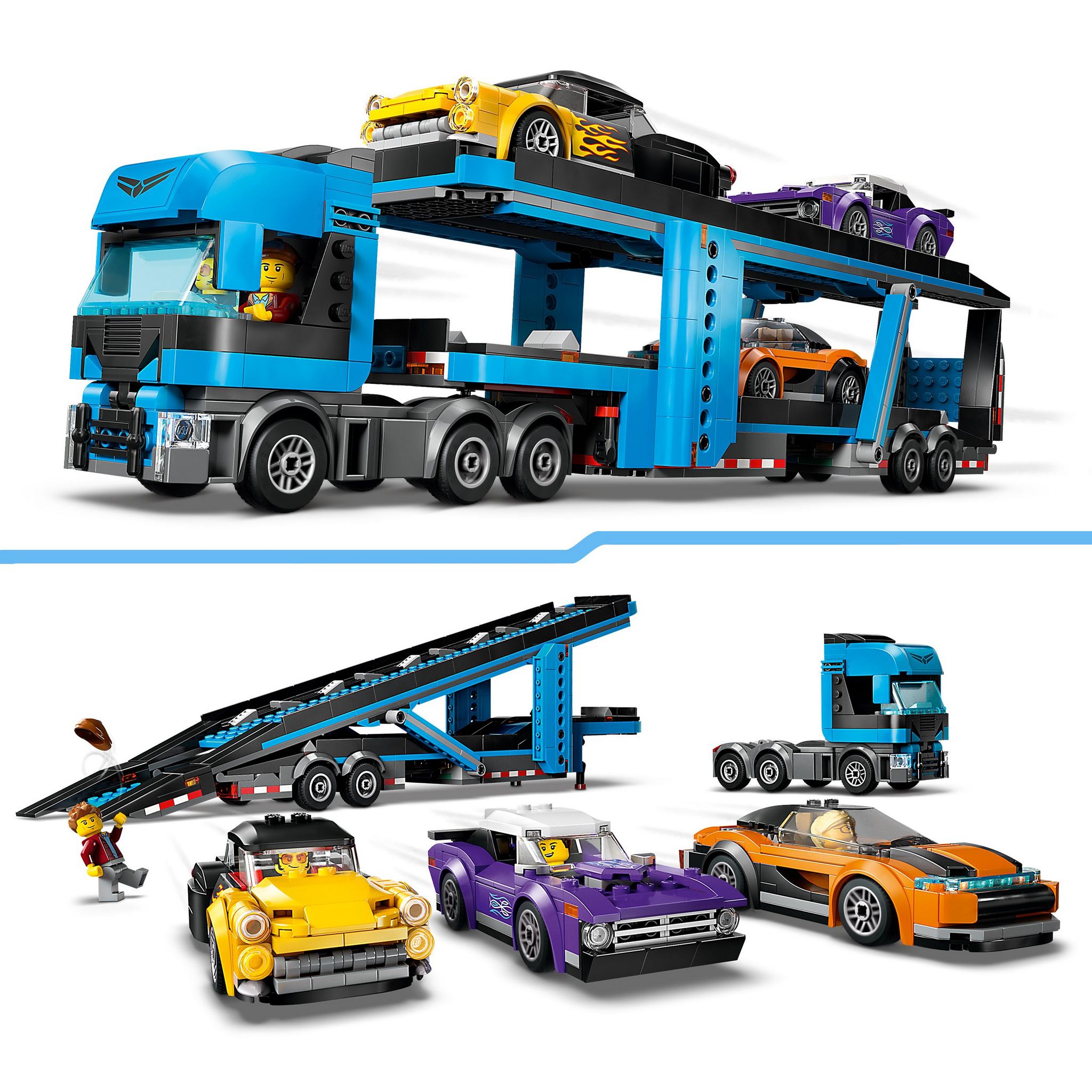 Voir la diapositive 4 : LEGO City 60408 - Le Camion de Transport de Voitures de Sport - Set de 4 Véhicules Pour Enfants dès 7 Ans - Cadeau de Fête ou d'Anniversaire pour Garçons et Filles - 4 Minifigurines pour le Jeu de Rôle