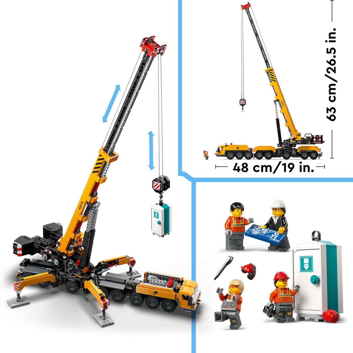 LEGO City 60409 - La Grue de Chantier Mobile Jaune - Set de Construction - Cadeau Créatif pour Garçons et Filles dès 9 Ans - Flèche Télescopique et 4 Minifigurines d'Ouvriers pour le Jeu de Rôle