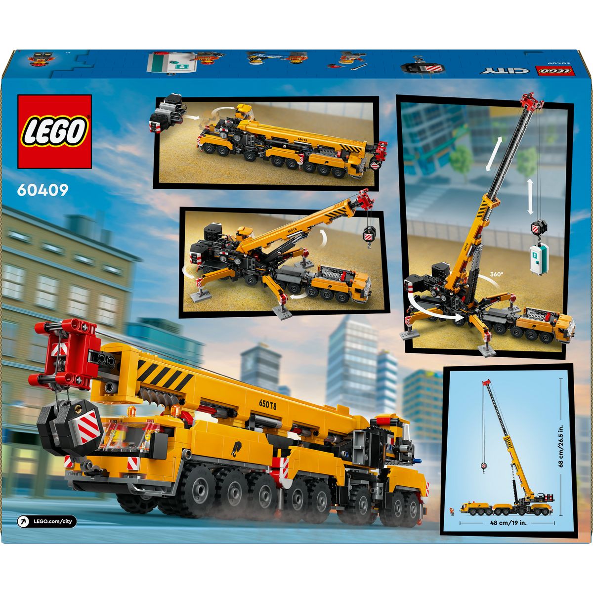 LEGO City 60409 - La Grue de Chantier Mobile Jaune - Set de Construction - Cadeau Créatif pour Garçons et Filles dès 9 Ans - Flèche Télescopique et 4 Minifigurines d'Ouvriers pour le Jeu de Rôle