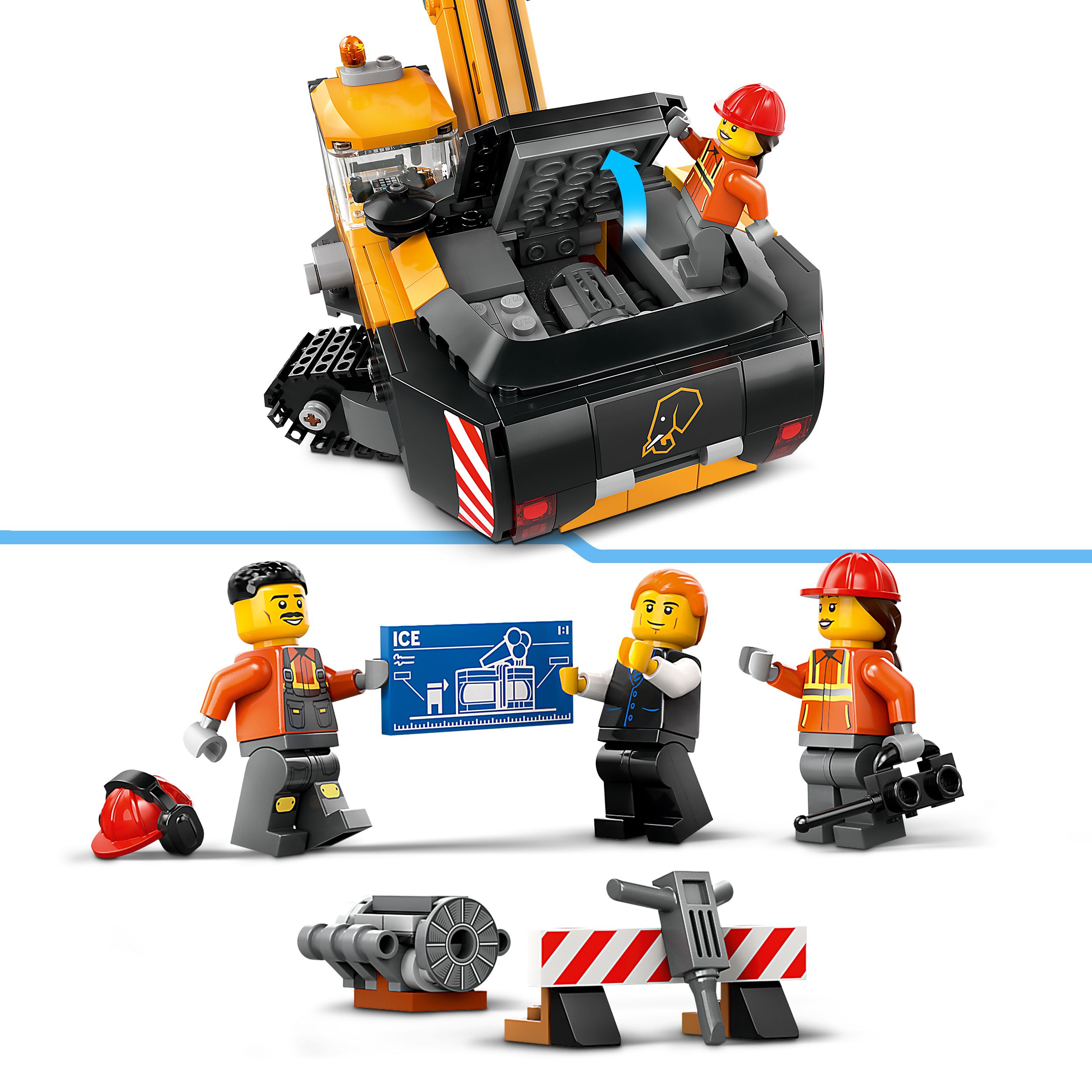 Voir la diapositive 5 : LEGO City 60420 - La Pelleteuse de Chantier Jaune, Jouet Pour Enfants Garçons et Filles dès 8 Ans, Cadeau de Fêtes ou d'Anniversaire, Minifigurines de Conducteur, Ouvrier et Architecte