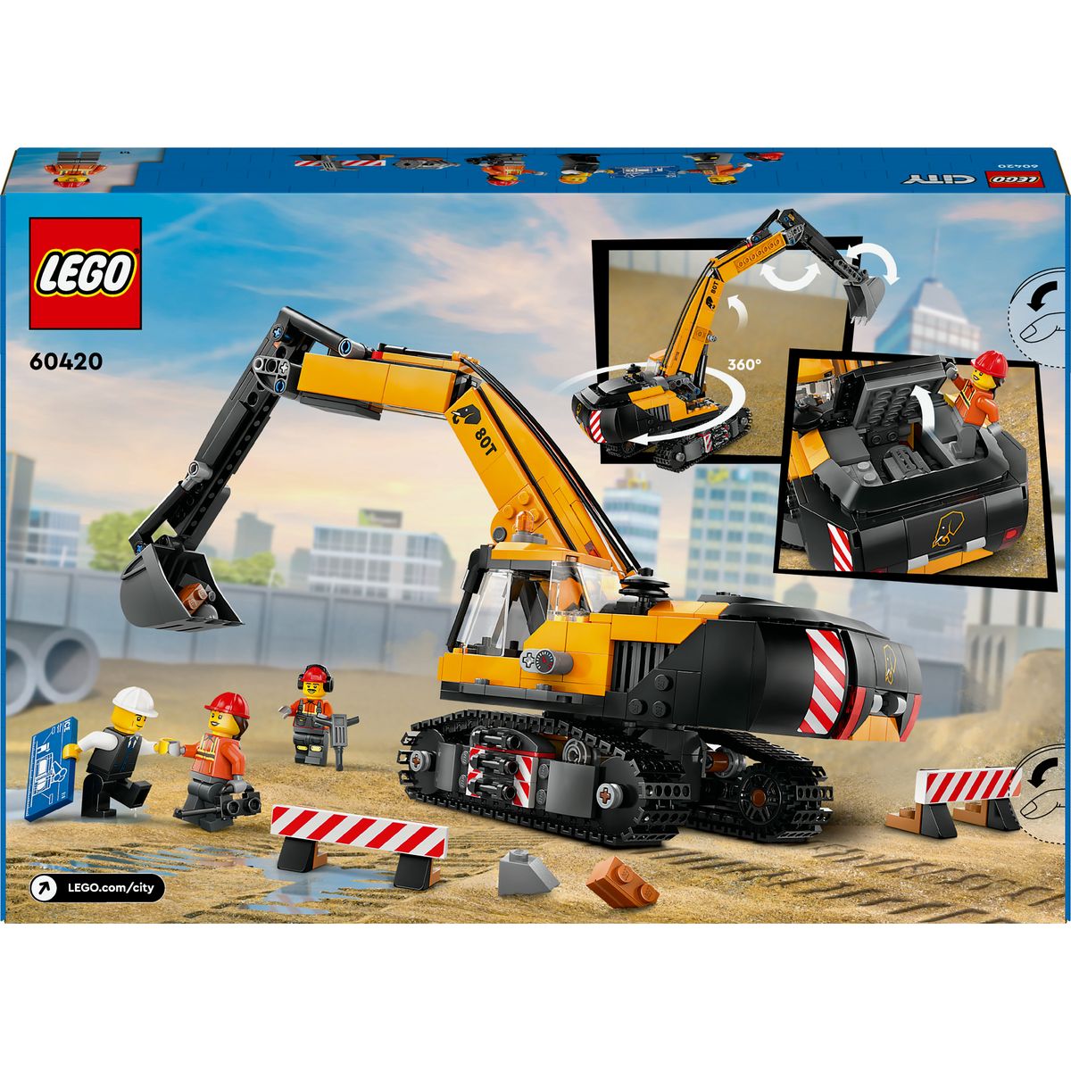 LEGO City 60420 - La Pelleteuse de Chantier Jaune, Jouet Pour Enfants Garçons et Filles dès 8 Ans, Cadeau de Fêtes ou d'Anniversaire, Minifigurines de Conducteur, Ouvrier et Architecte