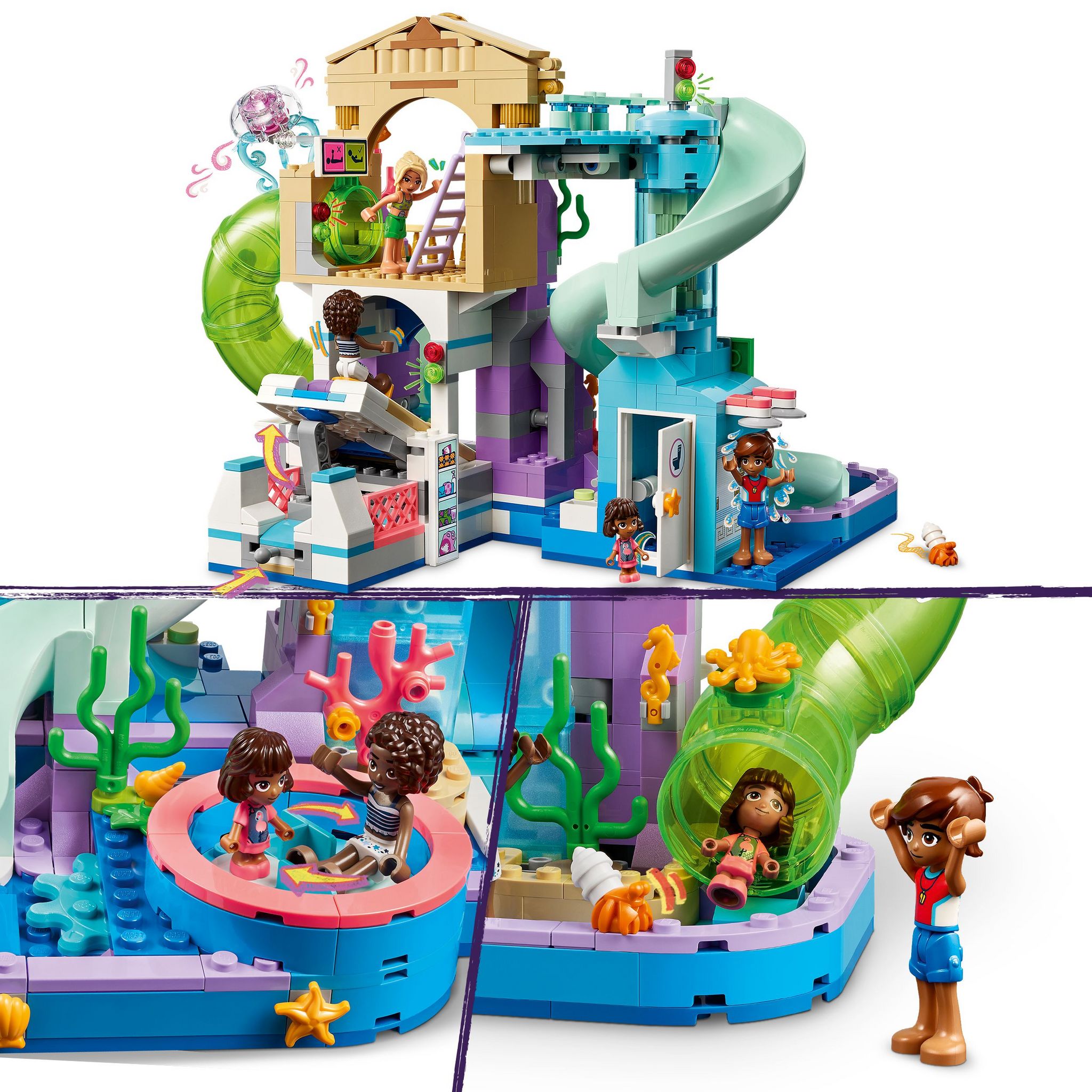 Voir la diapositive 4 : LEGO Friends 42630 - Le Parc Aquatique de Heartlake City - Set de Construction - Jeu Créatif pour les Enfants dès 8 Ans - Inclut 3 Mini-poupées, une Micro-poupée, 3 Toboggans et un Jacuzzi