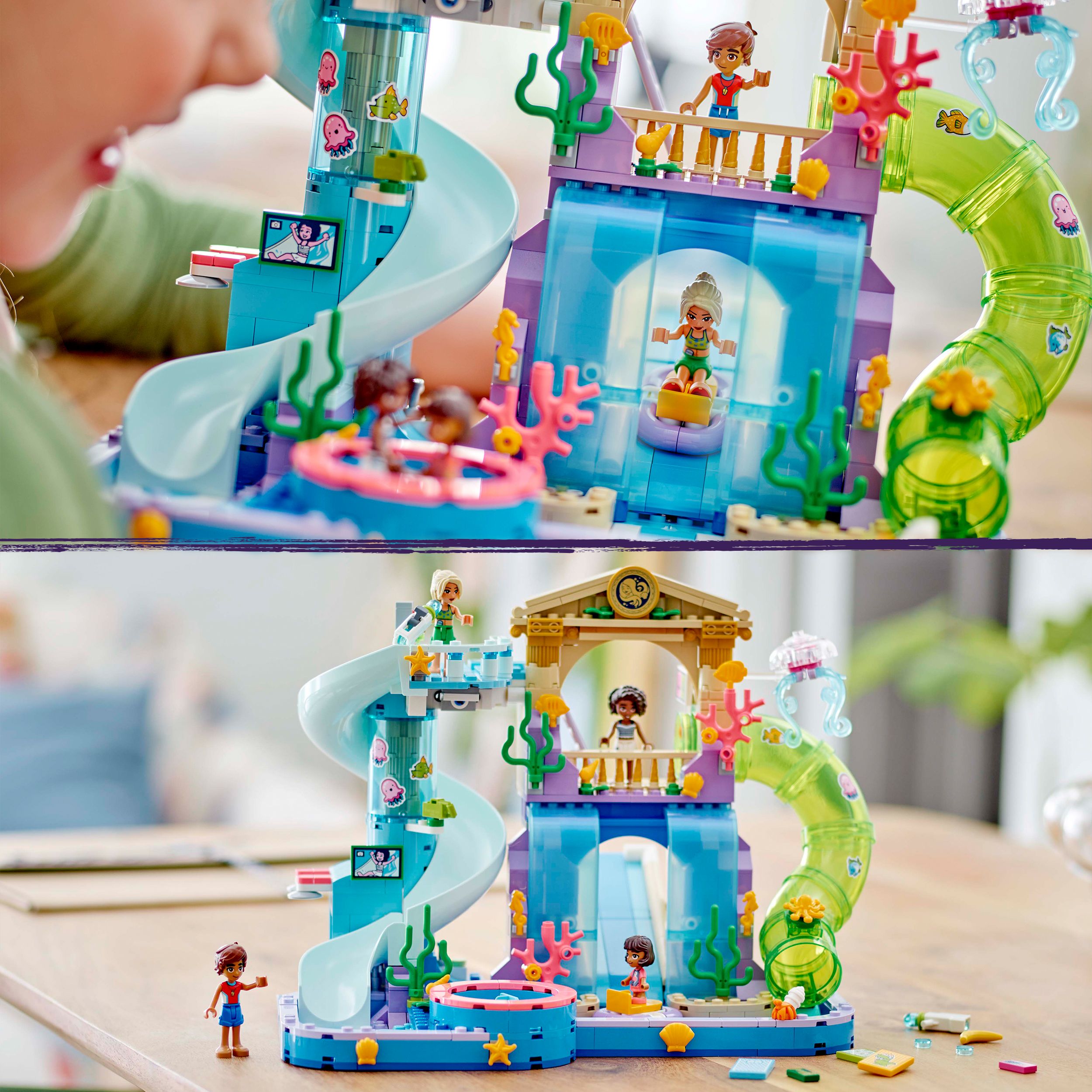 Voir la diapositive 6 : LEGO Friends 42630 - Le Parc Aquatique de Heartlake City - Set de Construction - Jeu Créatif pour les Enfants dès 8 Ans - Inclut 3 Mini-poupées, une Micro-poupée, 3 Toboggans et un Jacuzzi