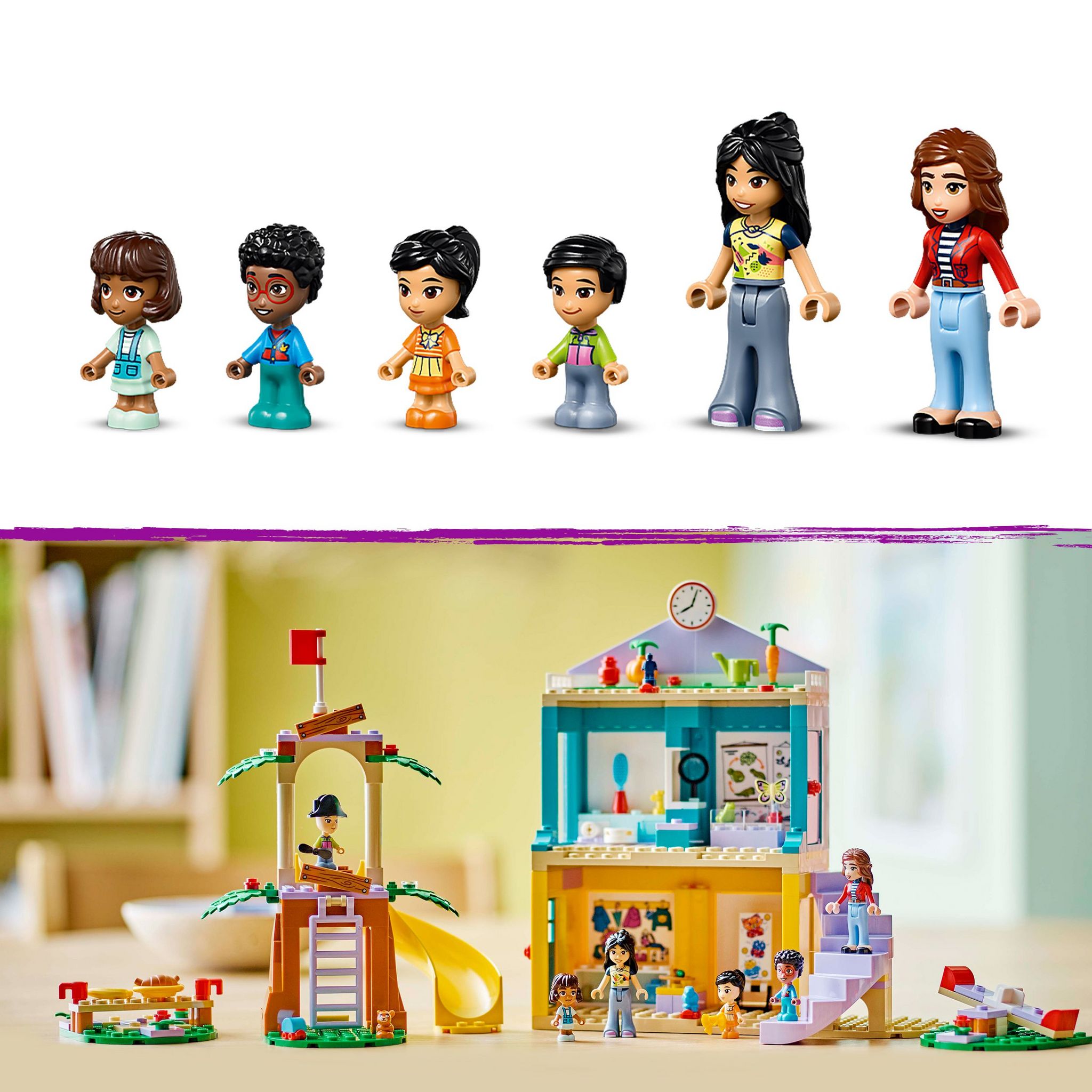Voir la diapositive 6 : LEGO Friends 42363 - La Maternelle de Heartlake City - Set de Jeu Interactif Avec une Salle de Classe - Jeu Créatif Pour les Filles et les Garçons dès 4 Ans - 2 Mini-poupées et 4 Micro-poupées