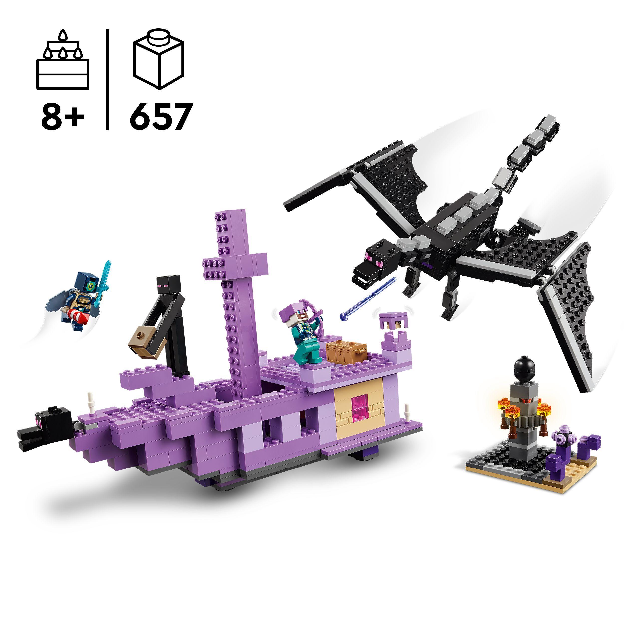 Voir la diapositive 3 : LEGO Minecraft 21264 - Le Dragon et le Navire de l'Ender - Jeu d'Aventure et d'Exploration - Set Inspiré des Jeux Vidéo - Jouet d'Explorateur