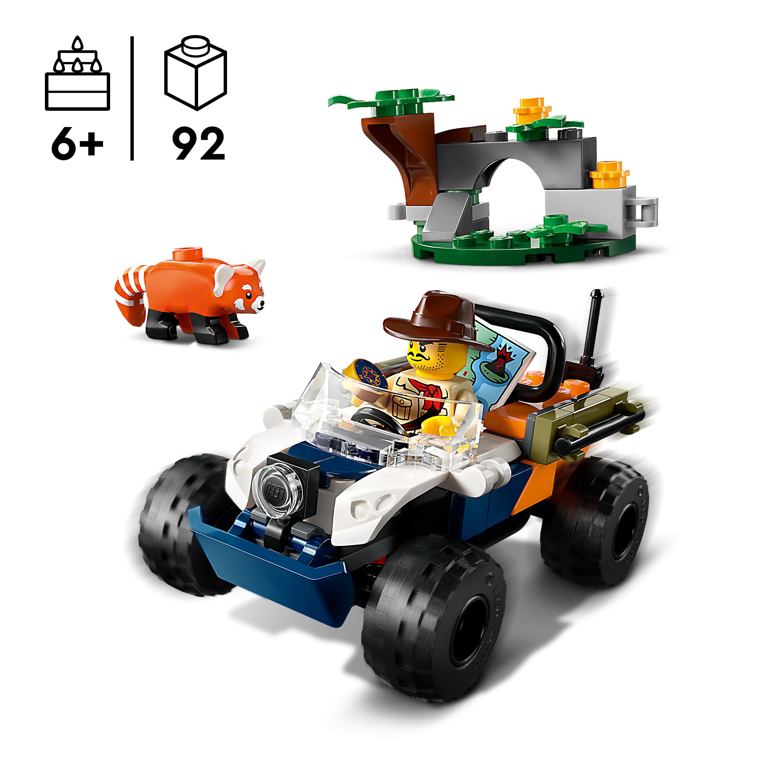 Voir la diapositive 3 : LEGO City 60424 - Le Tout-terrain de l'Explorateur de la Jungle et le Panda Roux - Véhicule pour Enfants dès 6 Ans - Cadeau Garçons et Filles - Jeep Tout-terrain - Minifigurine d'Aventurier et Animal