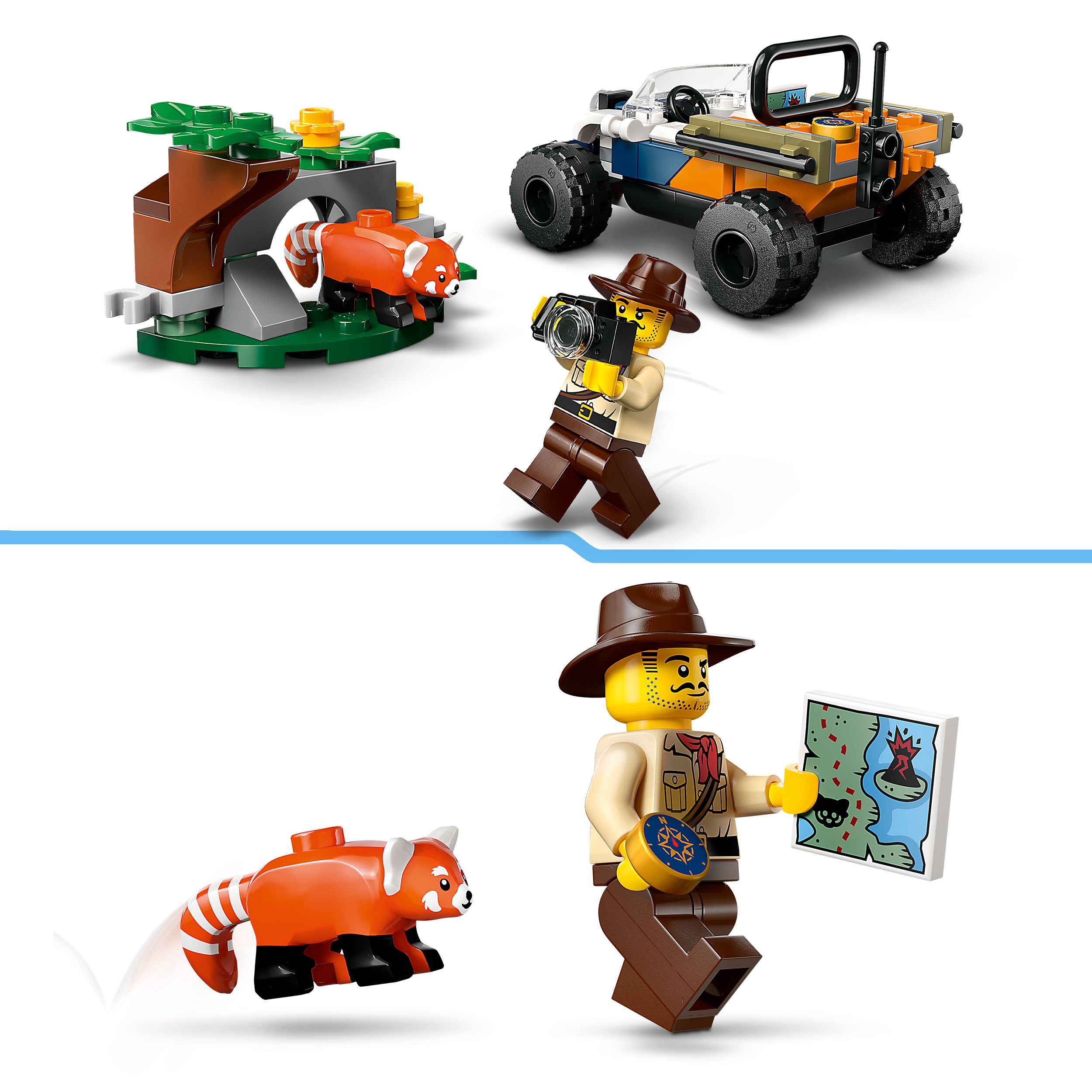 Voir la diapositive 5 : LEGO City 60424 - Le Tout-terrain de l'Explorateur de la Jungle et le Panda Roux - Véhicule pour Enfants dès 6 Ans - Cadeau Garçons et Filles - Jeep Tout-terrain - Minifigurine d'Aventurier et Animal