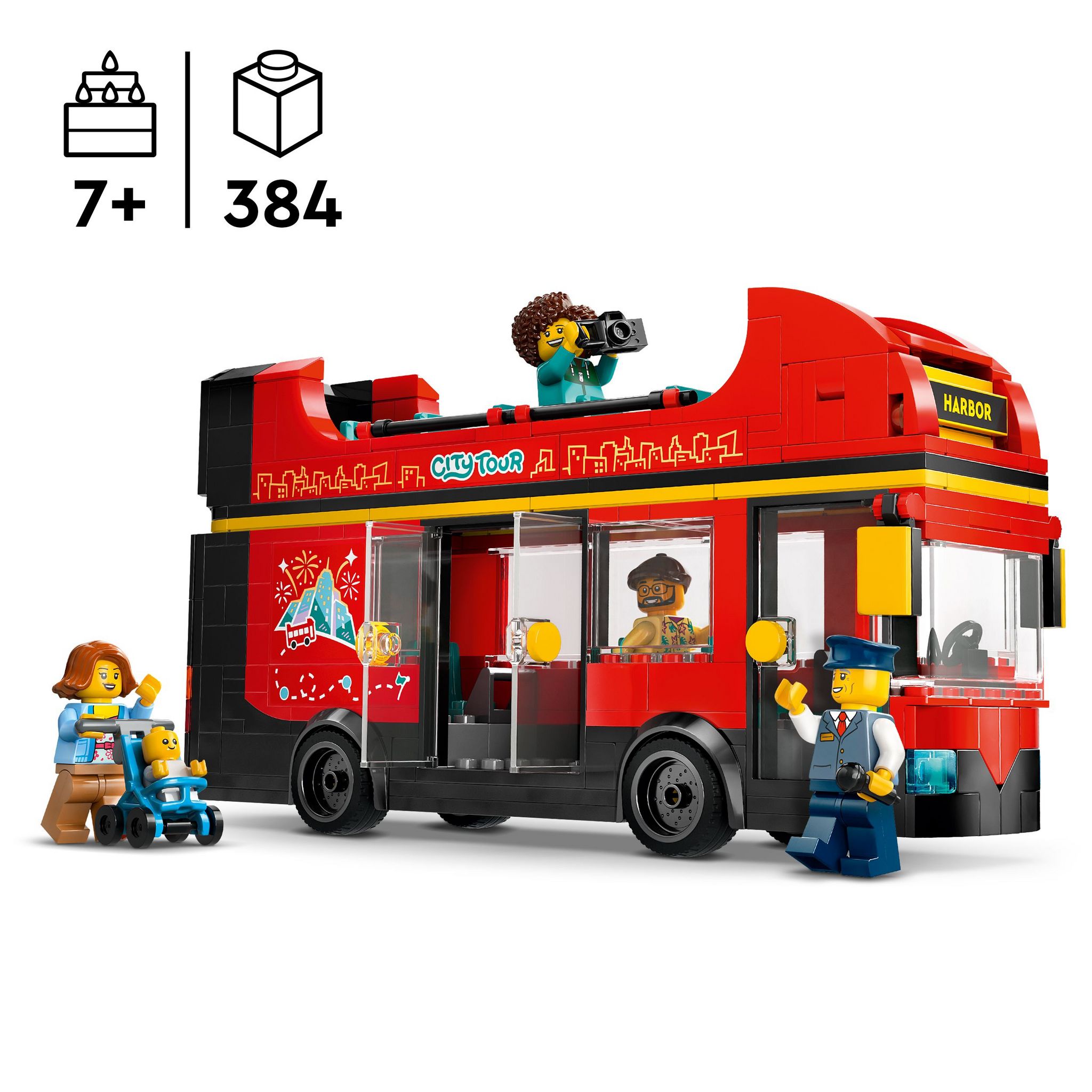 Voir la diapositive 3 : LEGO City 60407 - Le Bus Rouge à Deux Étages, Car Jouet, Véhicule Pour Enfants Garçons et Filles dès 7 Ans, Cadeau de Fêtes ou d'Anniversaire, 5 Personnages Dont un Bébé et une Poussette