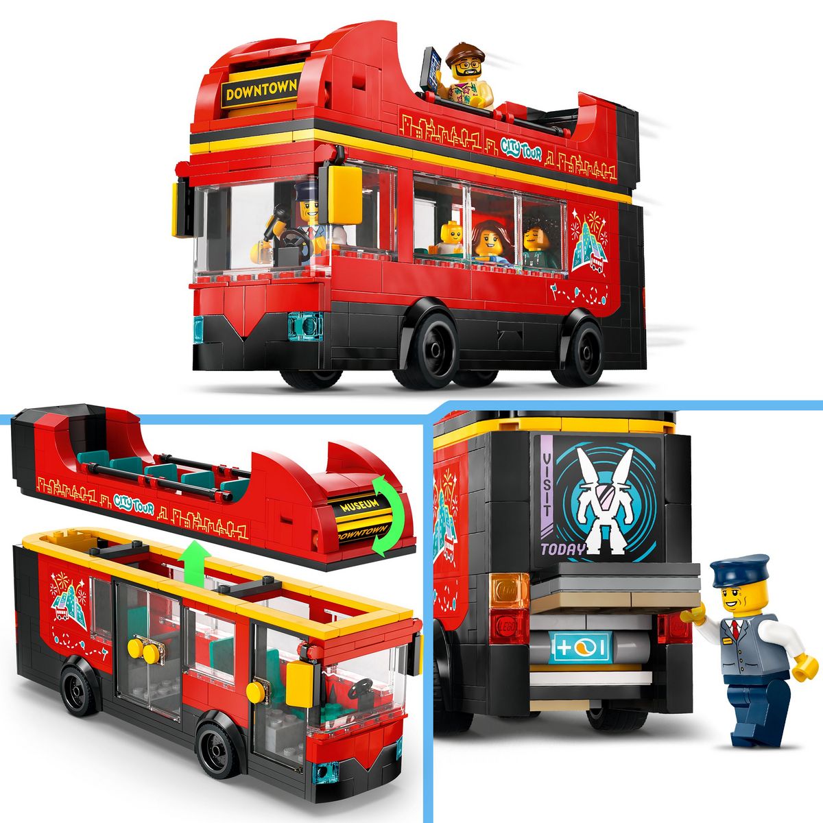 LEGO City 60407 - Le Bus Rouge à Deux Étages, Car Jouet, Véhicule Pour Enfants Garçons et Filles dès 7 Ans, Cadeau de Fêtes ou d'Anniversaire, 5 Personnages Dont un Bébé et une Poussette
