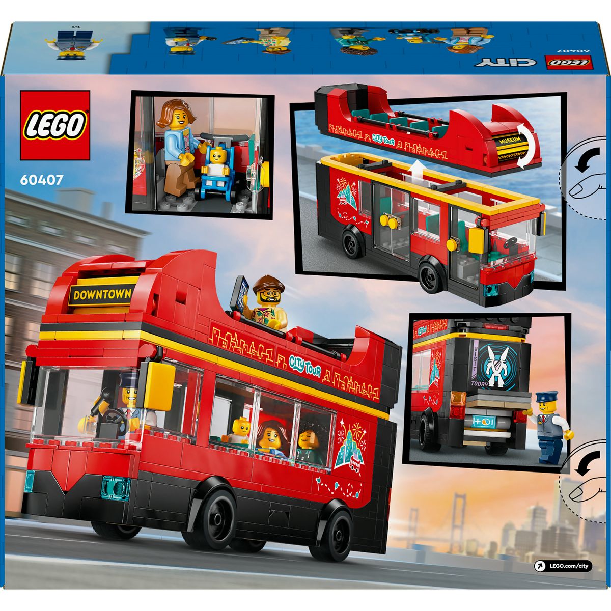 LEGO City 60407 - Le Bus Rouge à Deux Étages, Car Jouet, Véhicule Pour Enfants Garçons et Filles dès 7 Ans, Cadeau de Fêtes ou d'Anniversaire, 5 Personnages Dont un Bébé et une Poussette