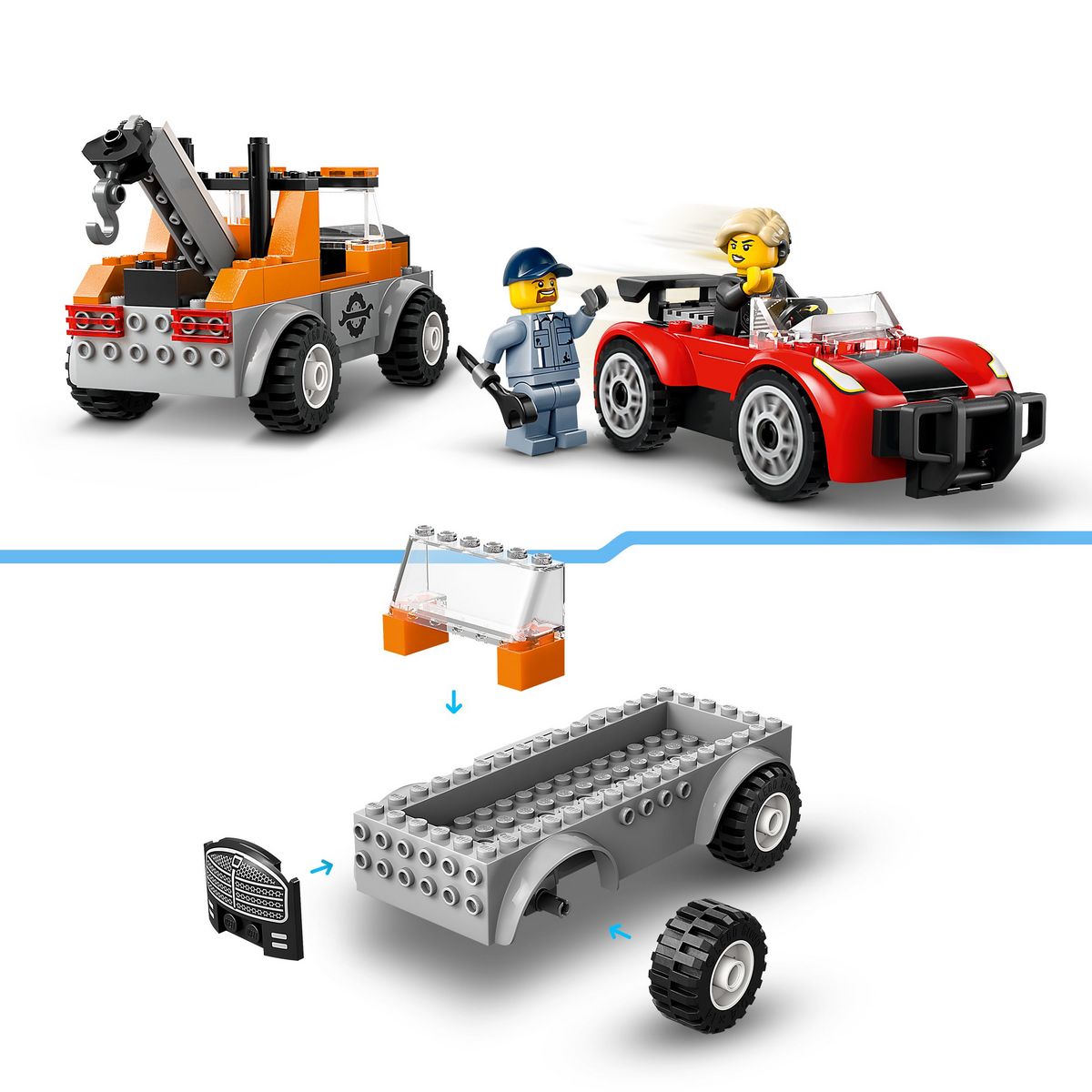 CITY City 60435 -  La Dépanneuse et la Voiture de Sport, Jouet de Construction pour Enfants Garçons et Filles dès 4 Ans, Cadeau d'Anniversaire, Minifigurines et des Accessoires dont un Implant Cochléaire