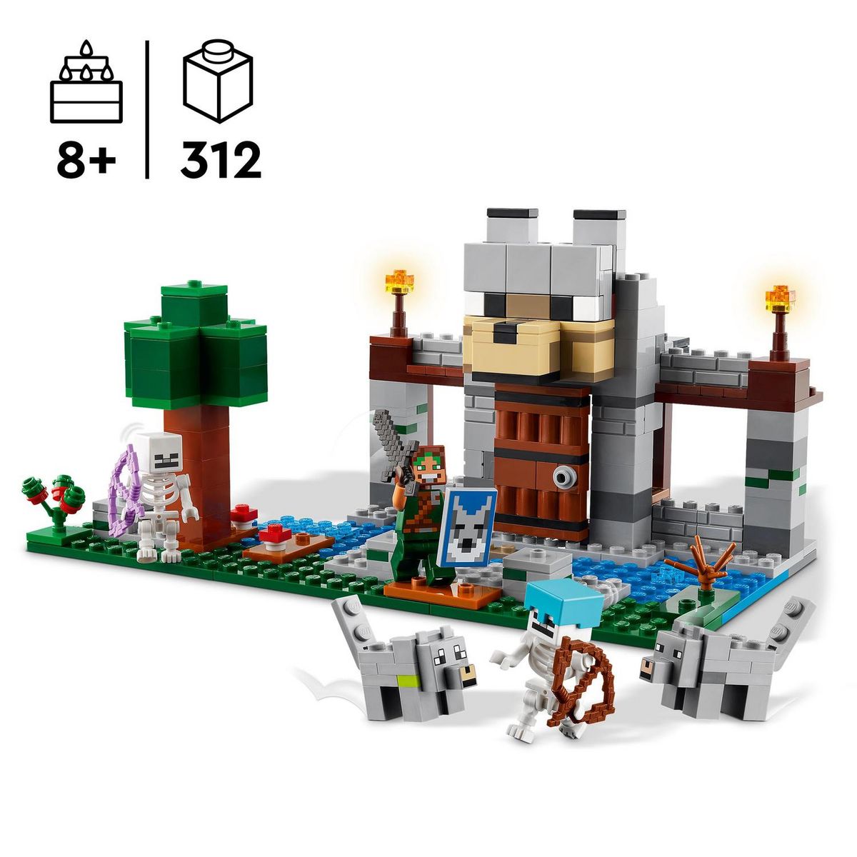 LEGO Minecraft 21261 - La Forteresse du Loup - Set sur le Thème du Squelette - Jouet d'Exploration Pour les Enfants Garçons et Filles dès 8 Ans - Construction d'un Château et Aventures 21261